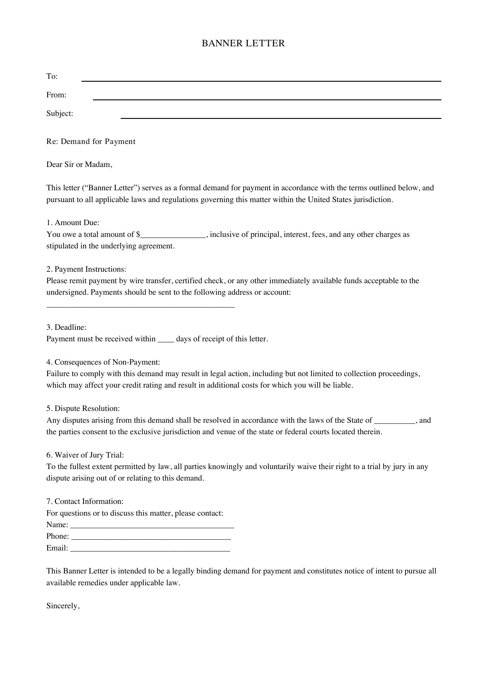 Banner Letter Template - US