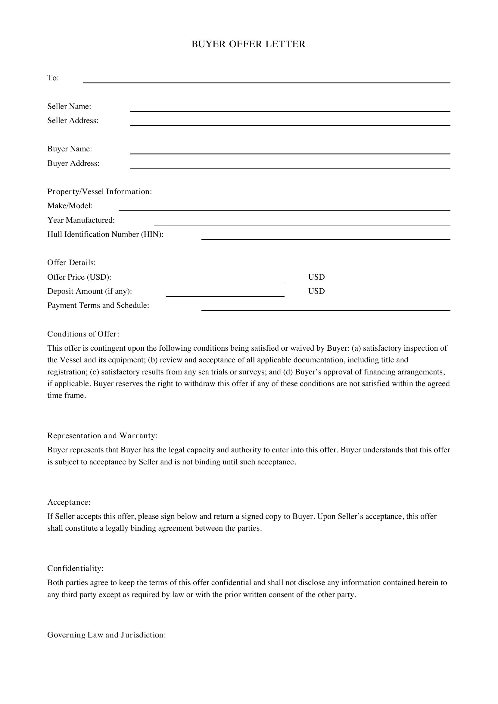 Buyer Offer Letter Template - US