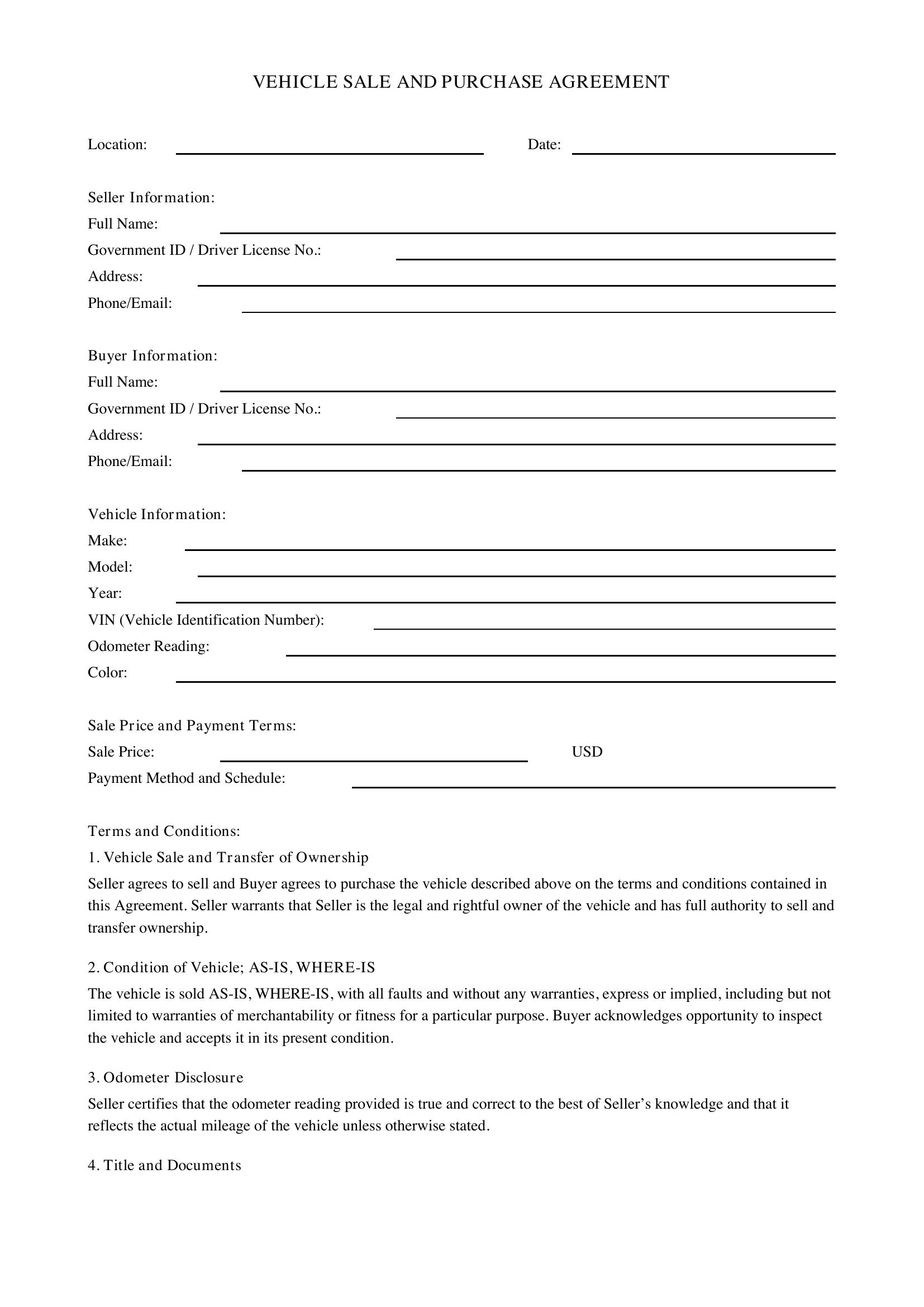 Car Sale Letter Template - US
