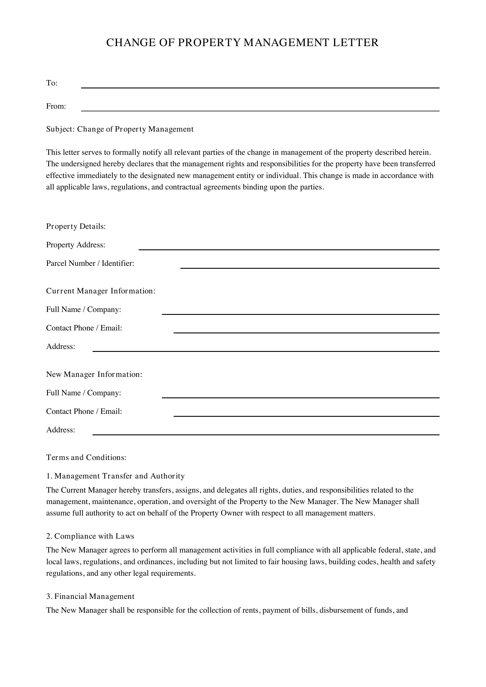 Change Of Property Management Letter Template - US