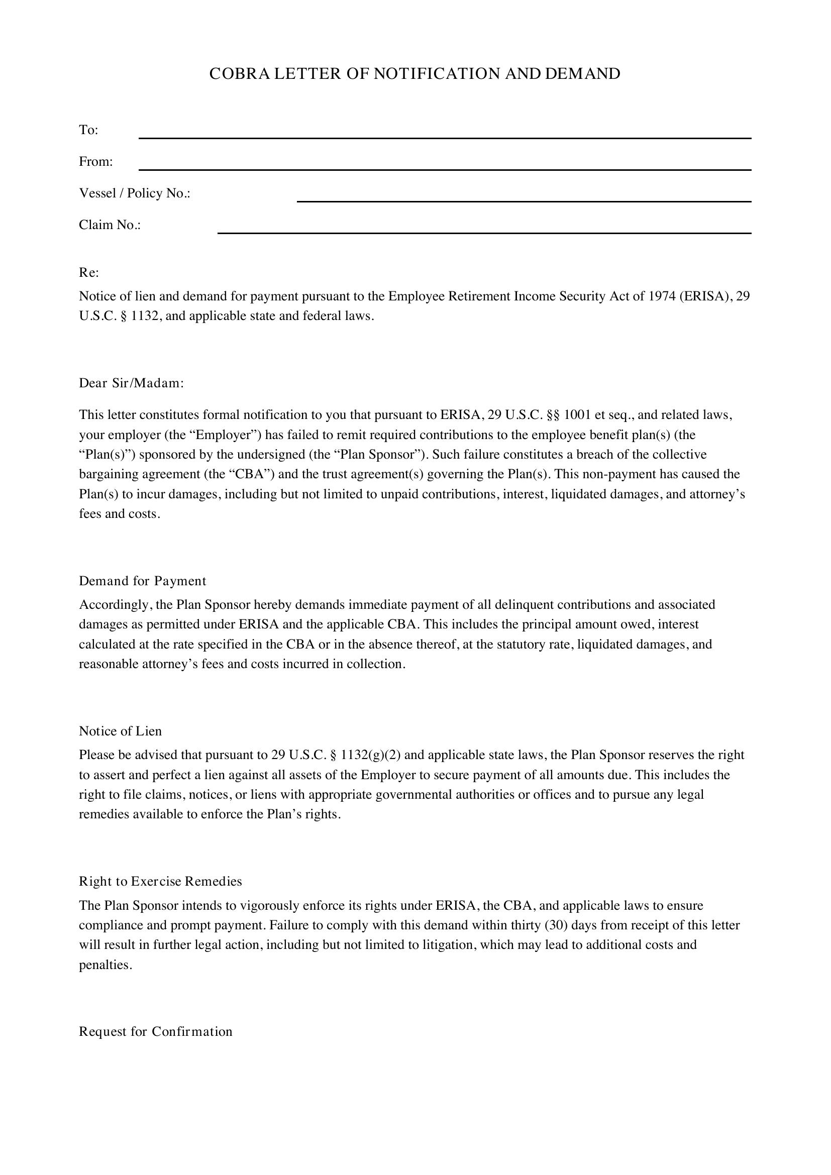 Cobra Letter Template - US