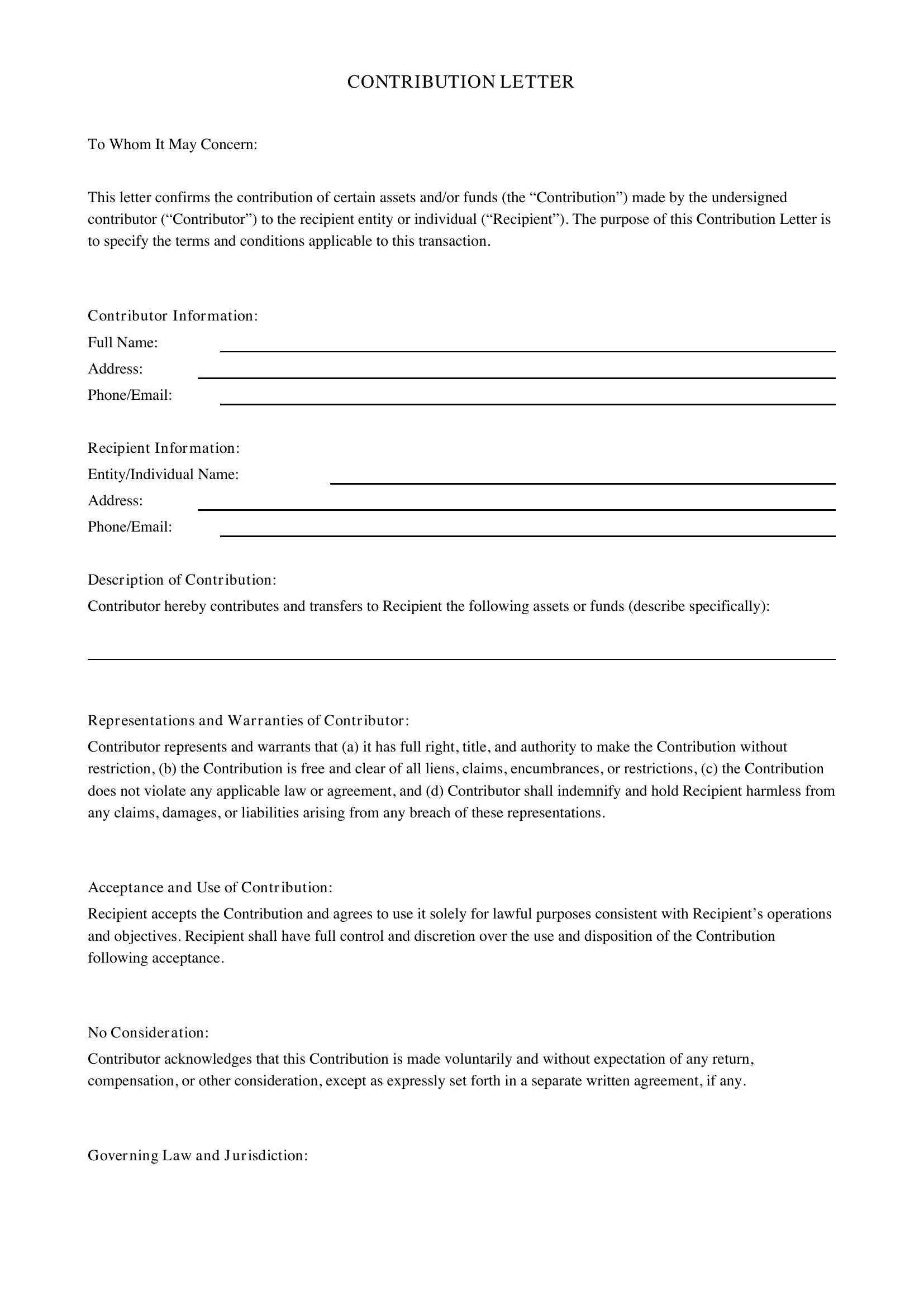 Contribution Letter Template - US