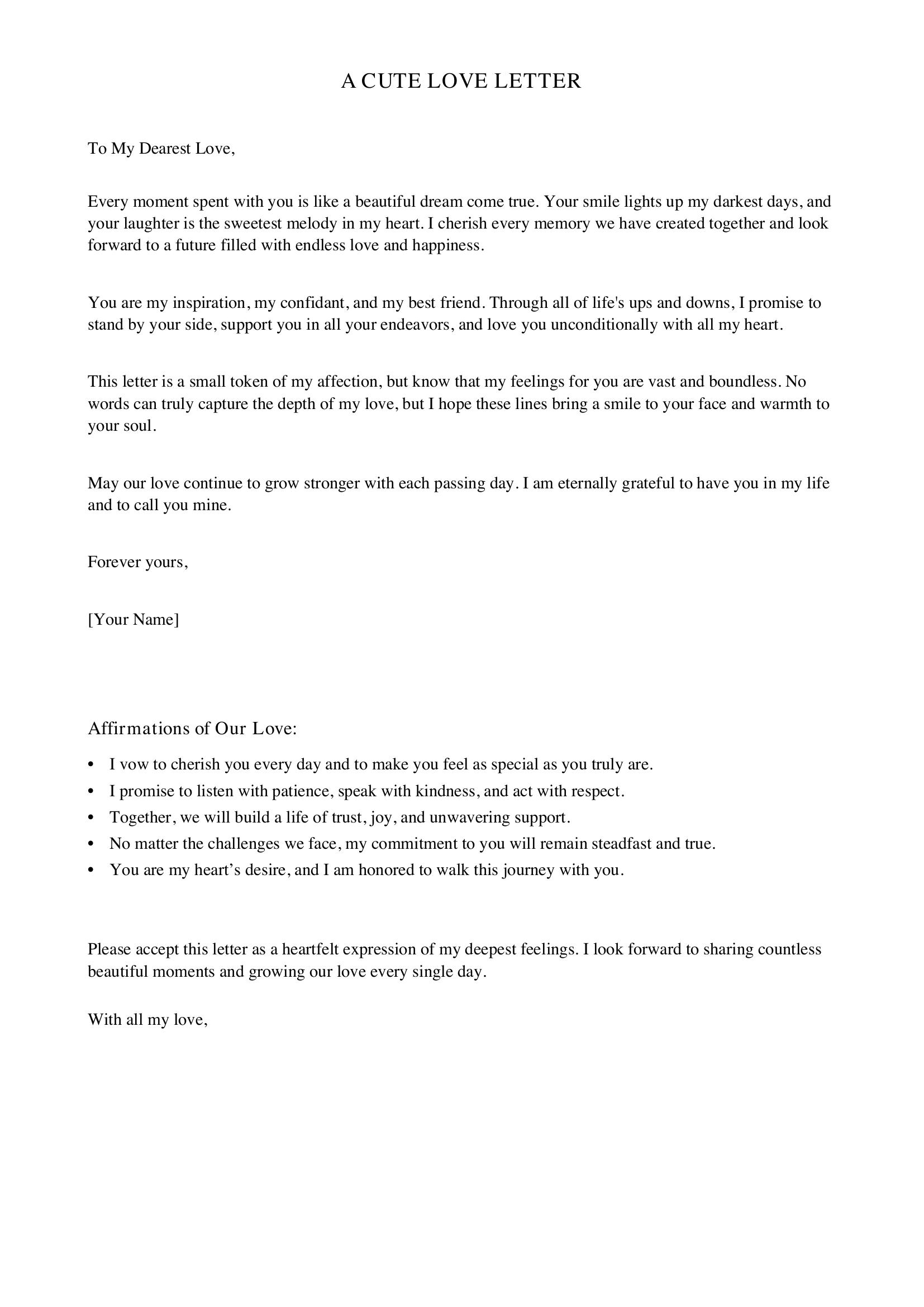 Cute Love Letter Template - US