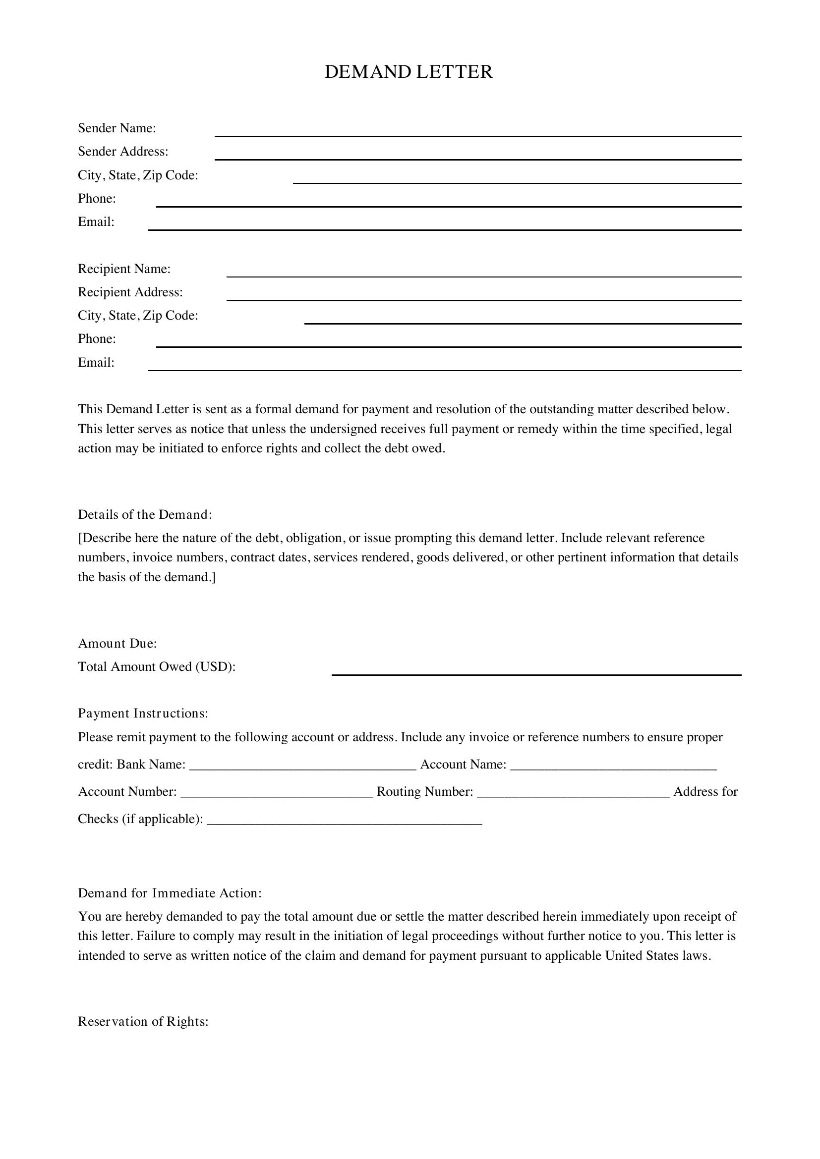 Demand Letter Template - US