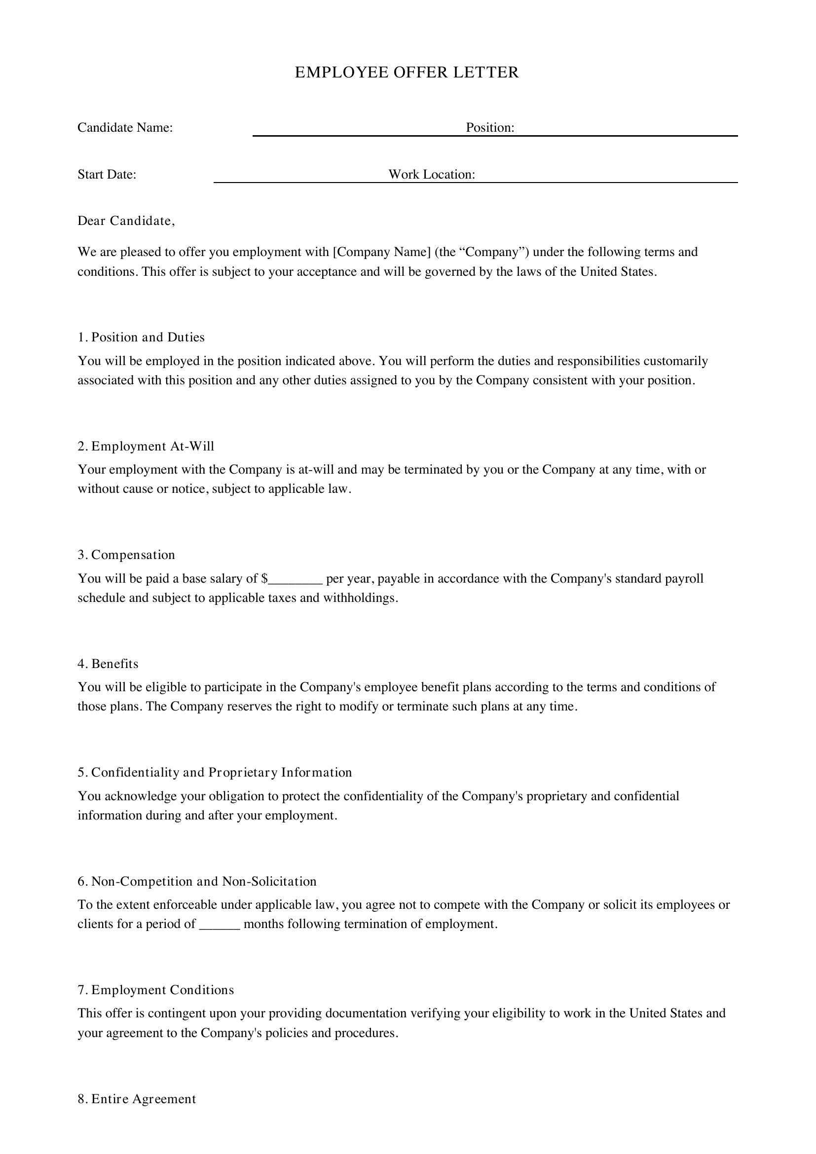 Employee Offer Letter Template - US