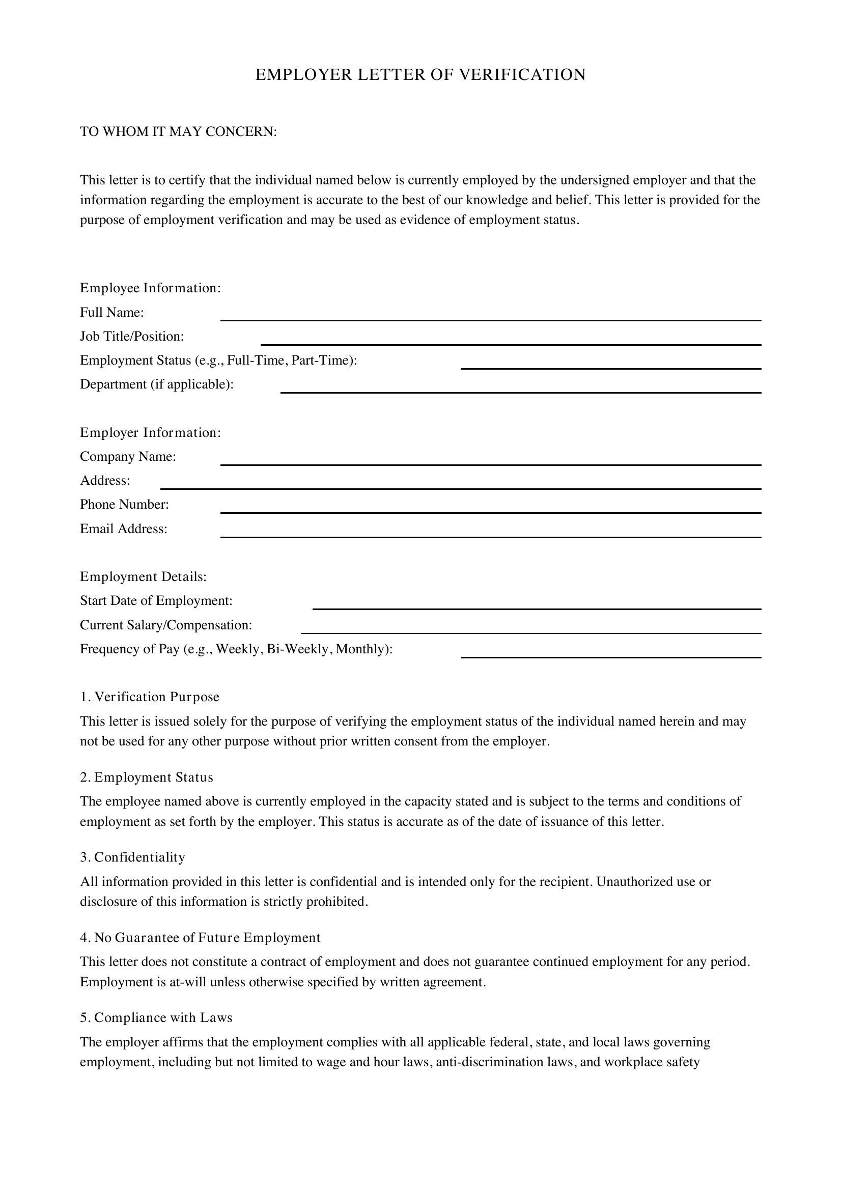Employer Letter Template - US