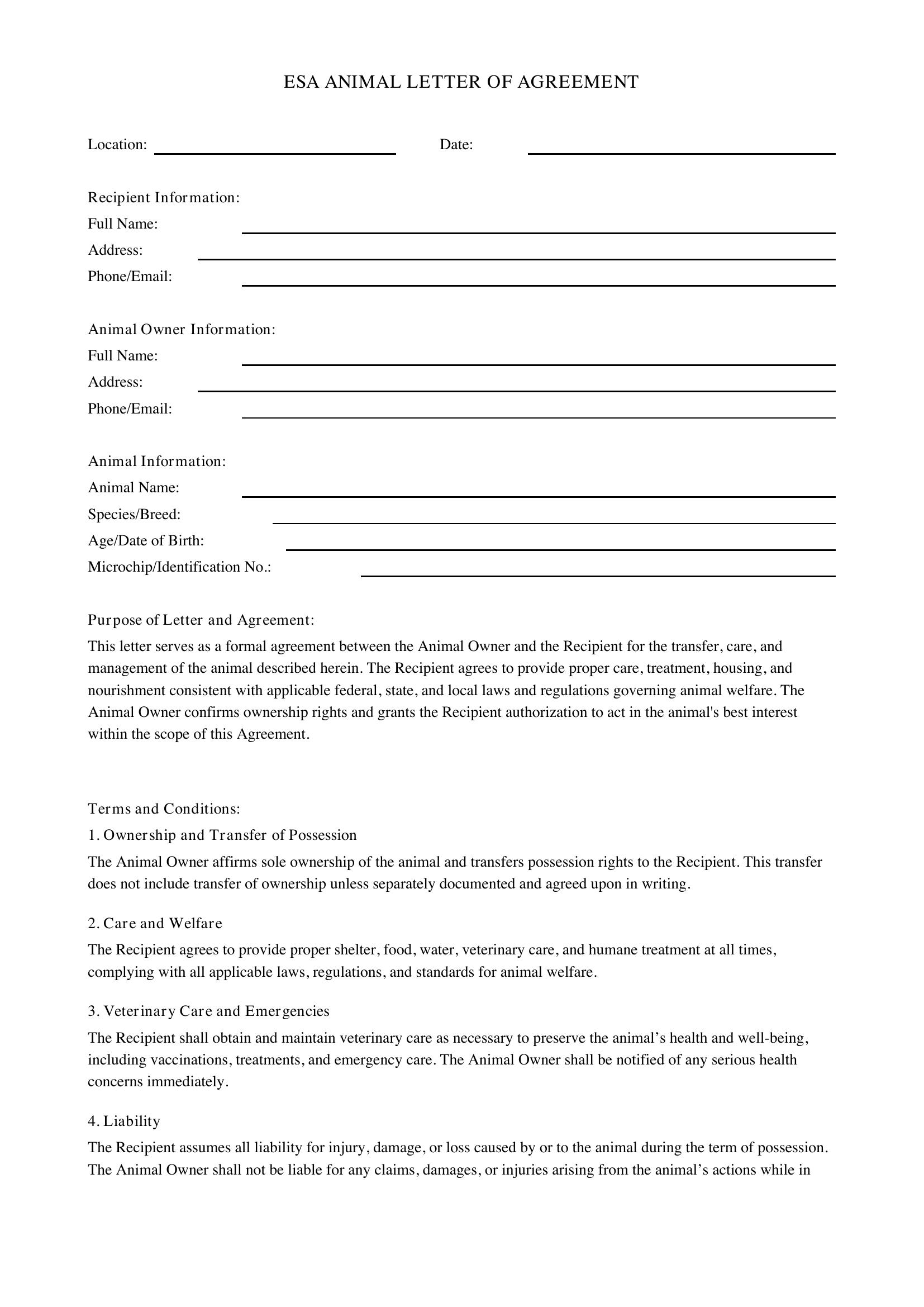 Esa Animal Letter Template - US
