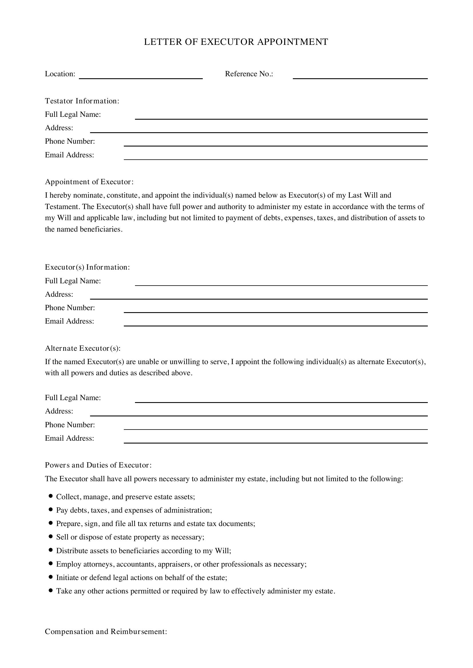 Executor Letter Template - US