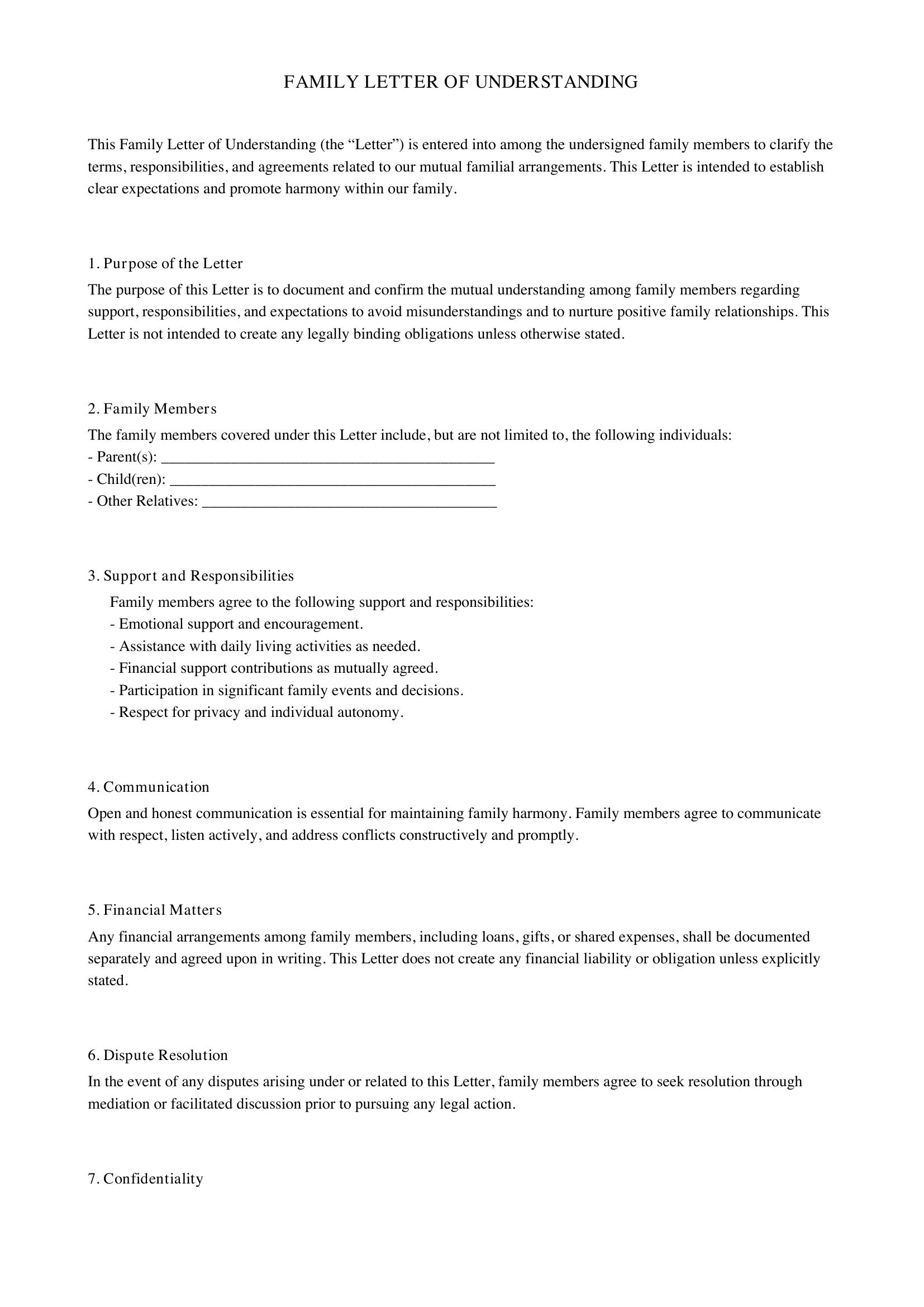 Family Letter Template - US