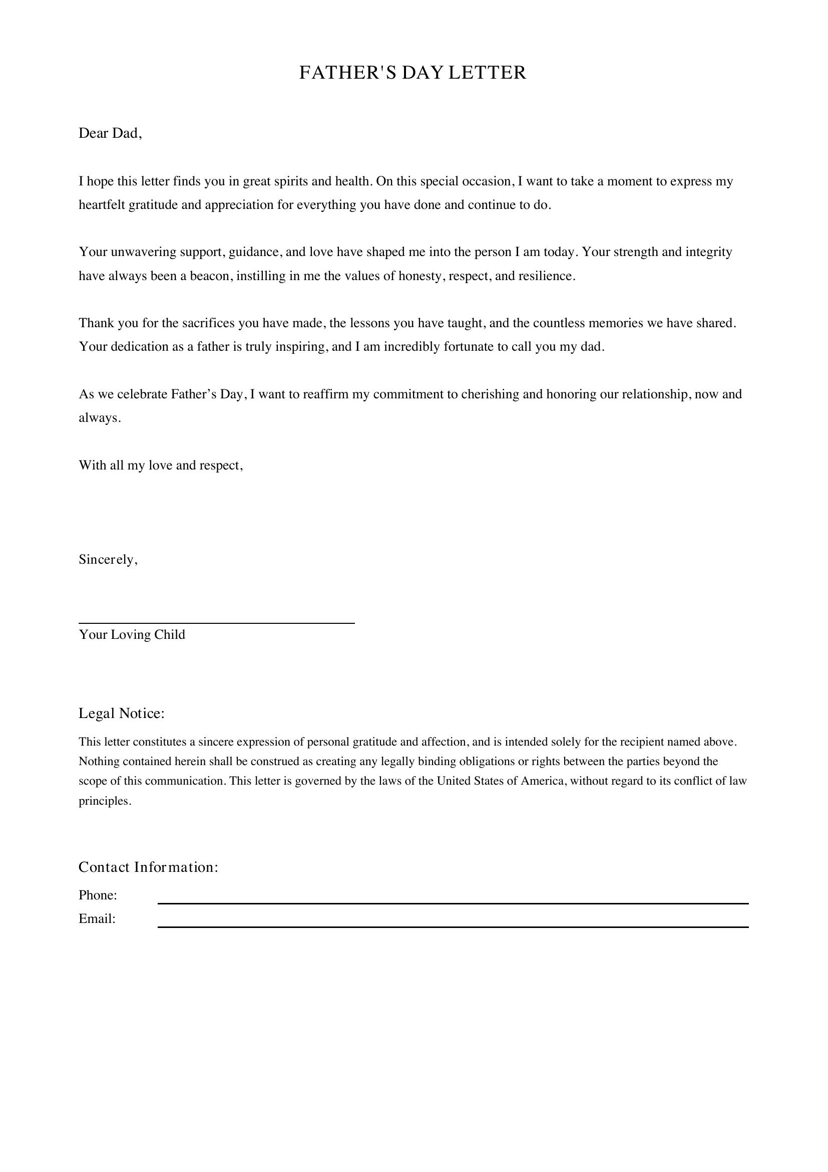 Father'S Day Letter Template - US