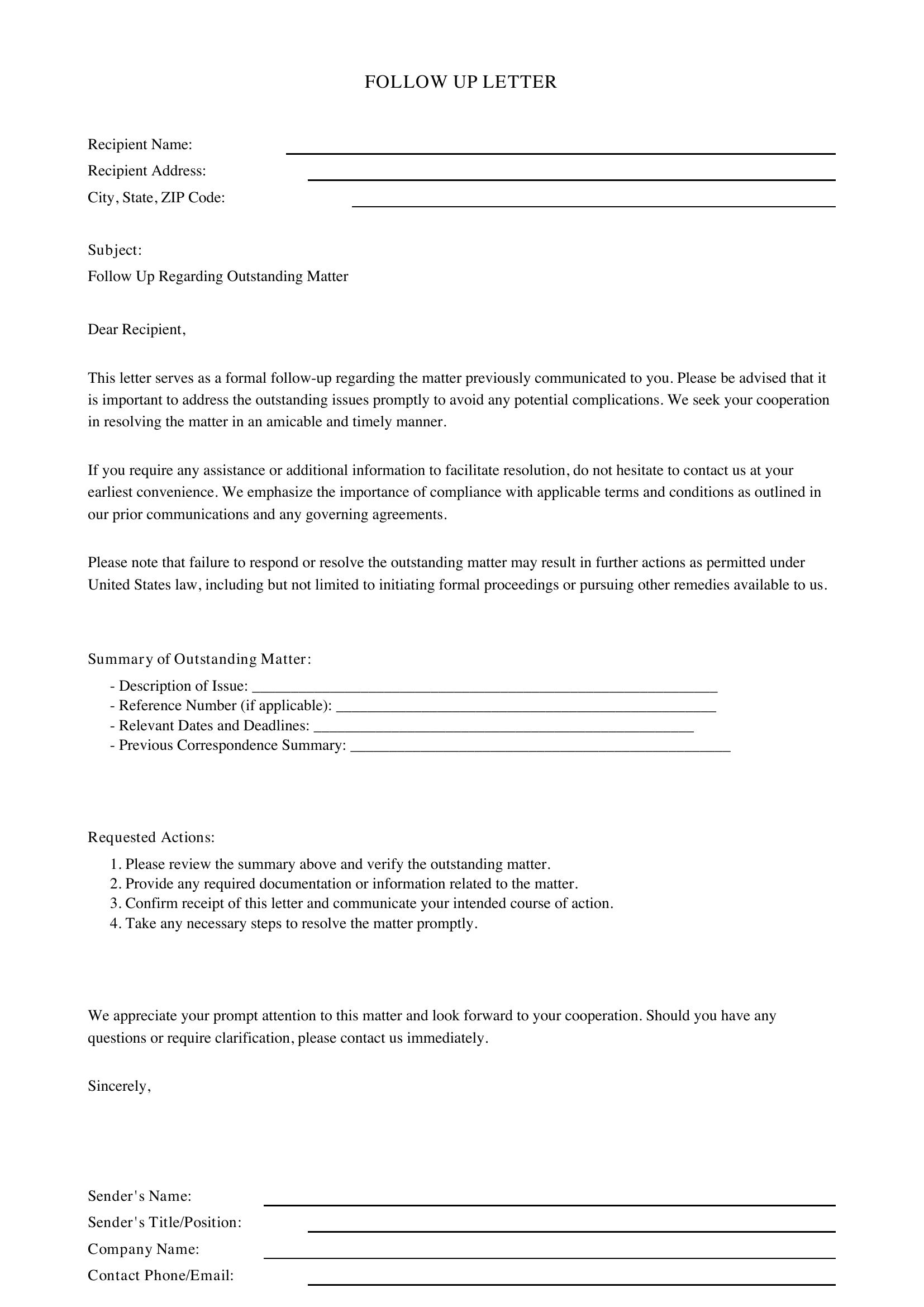 Follow Up Letter Template - US