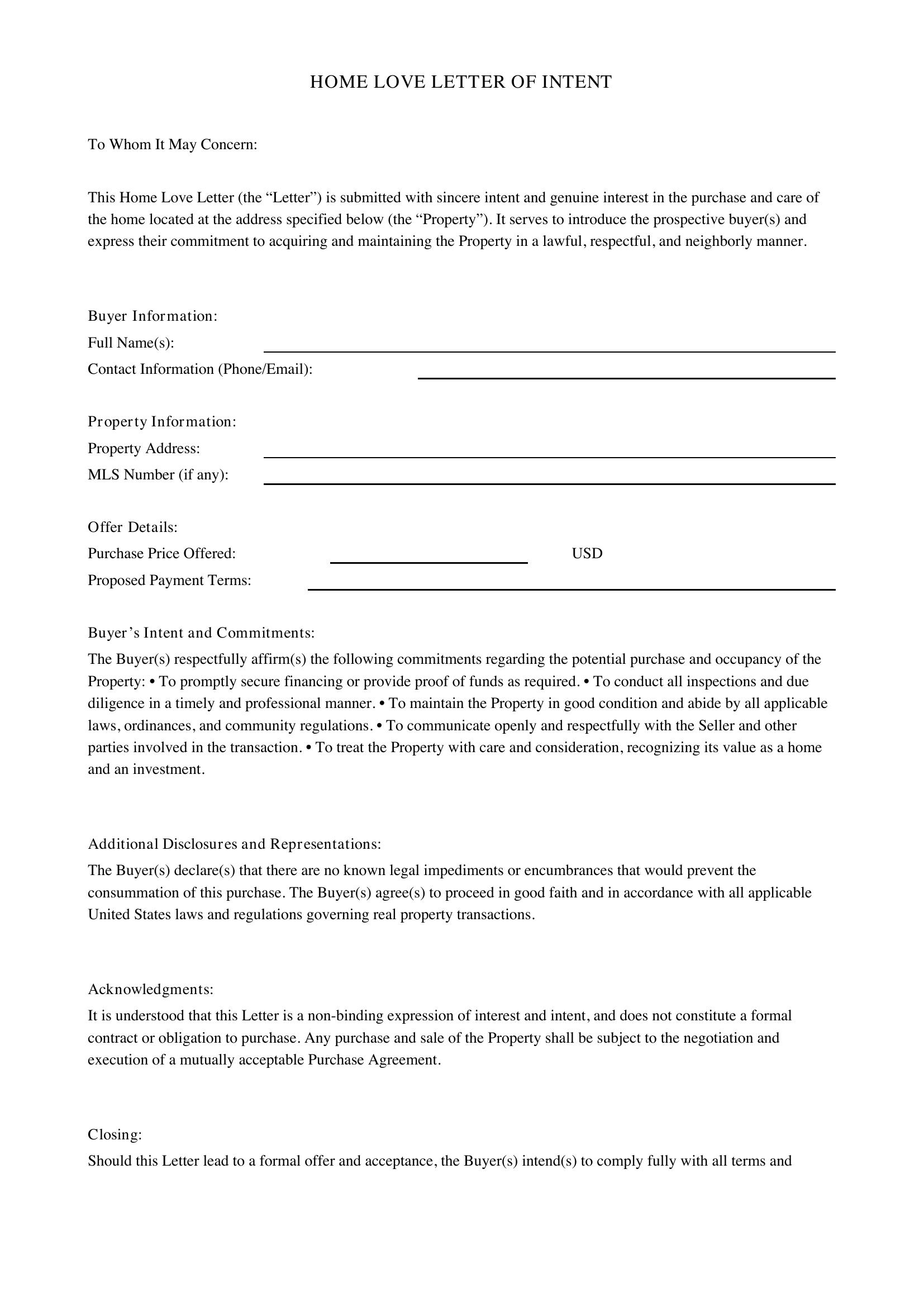 Home Love Letter Template - US