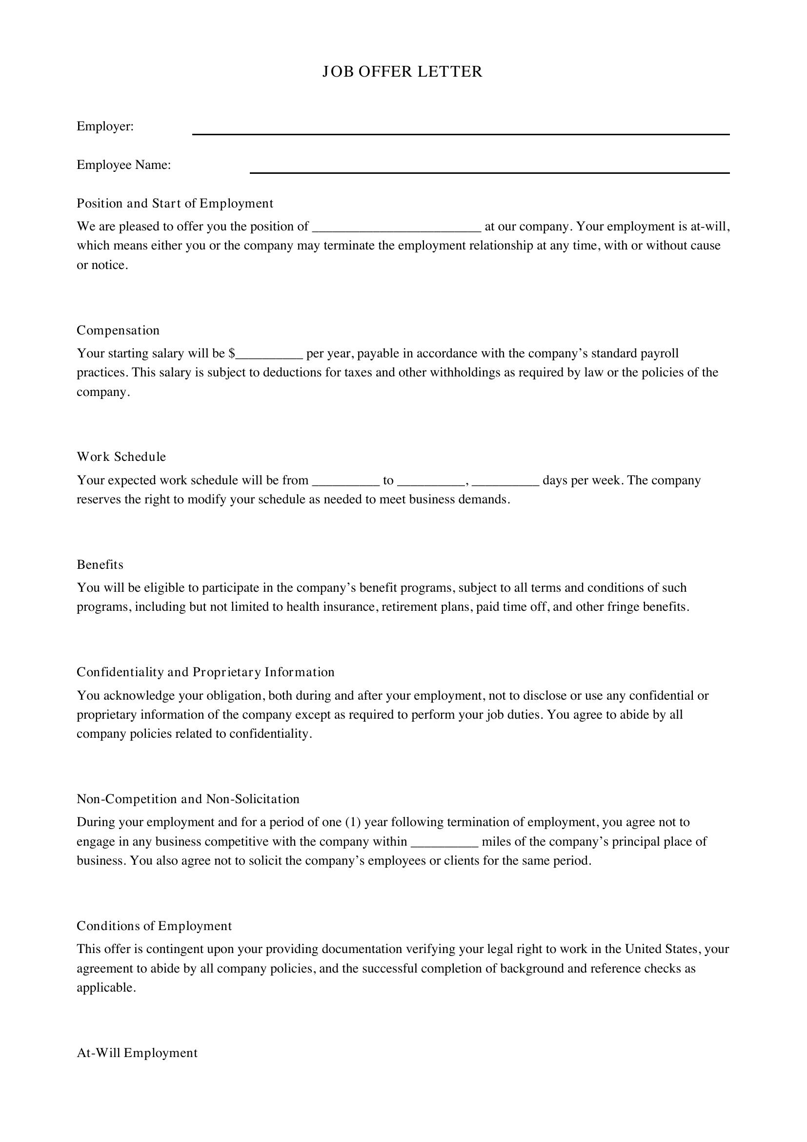 Job Offer Letter Template - US