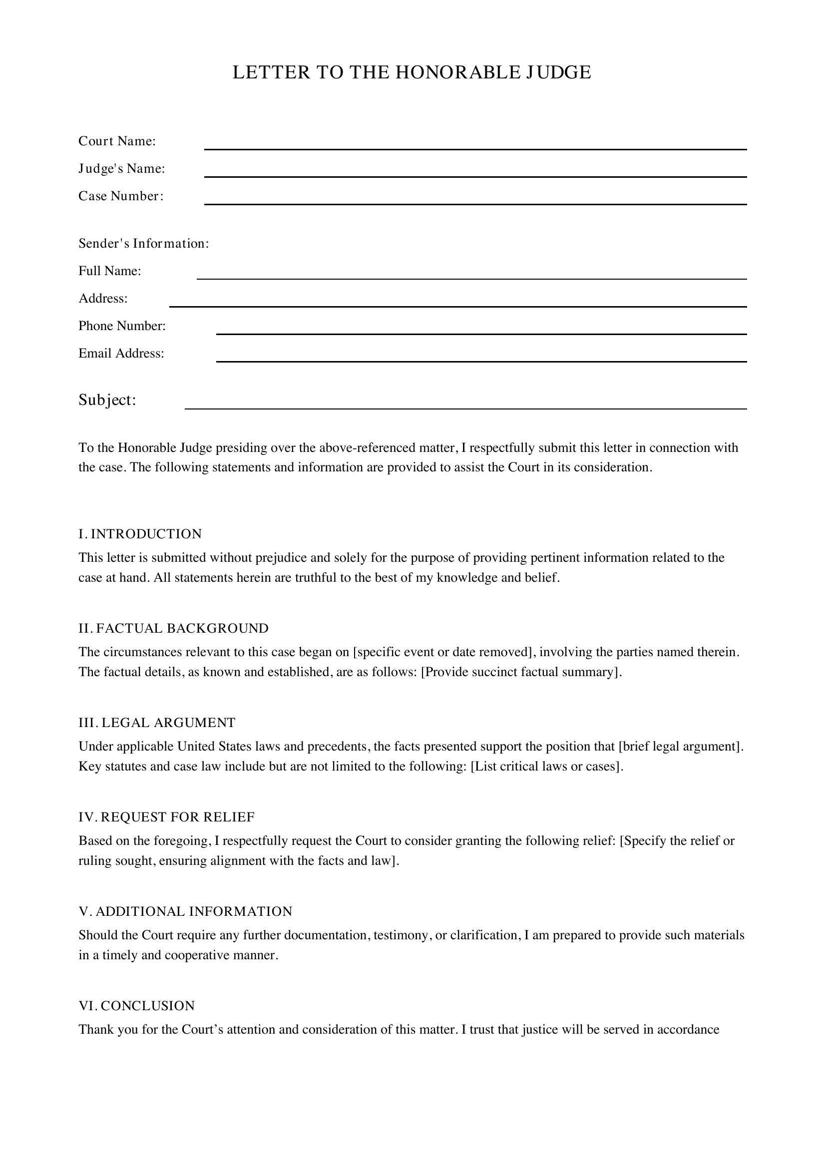 Judge Letter Template - US