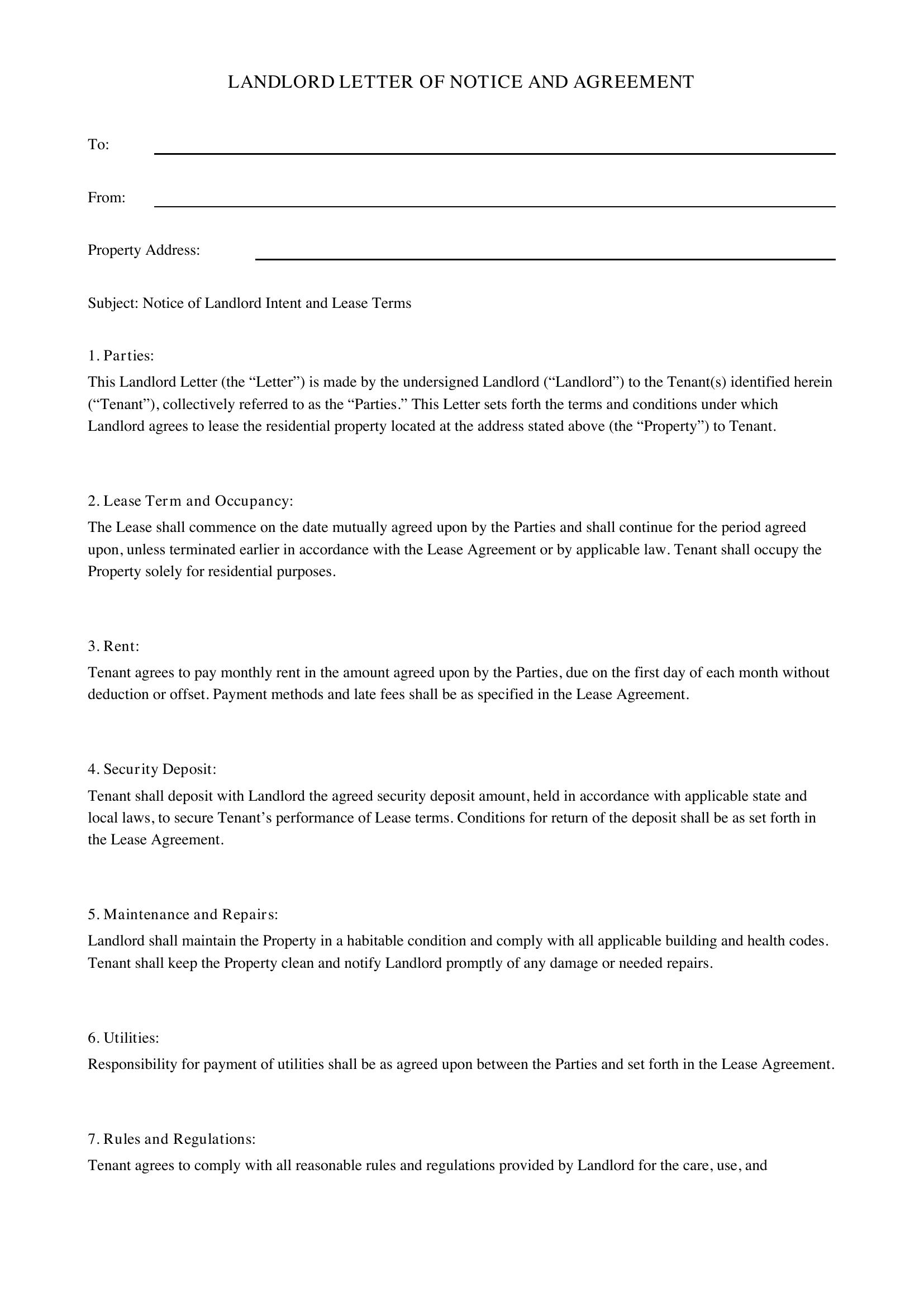 Landlord Letter Template - US