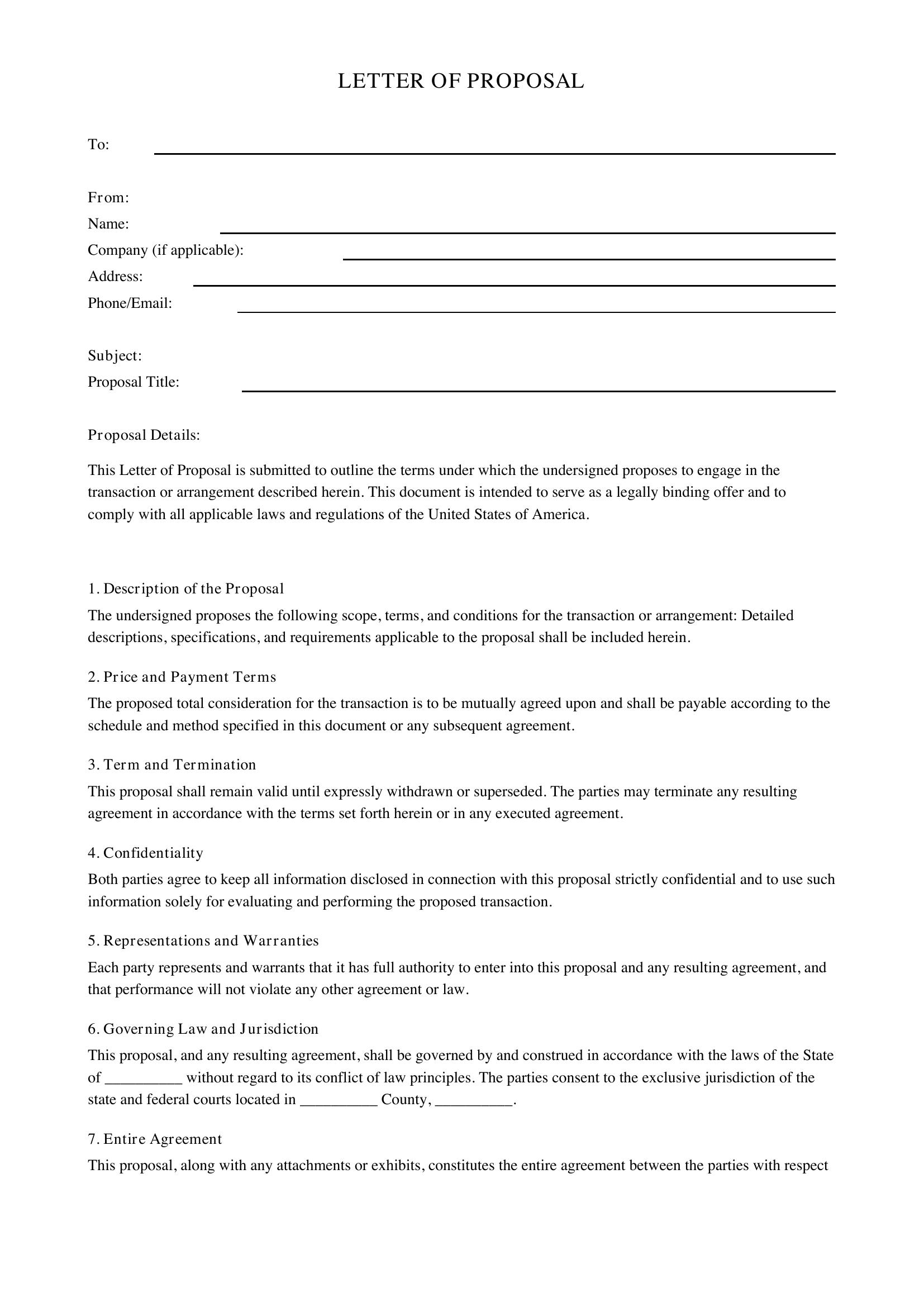 Letter Of Proposal Template - US