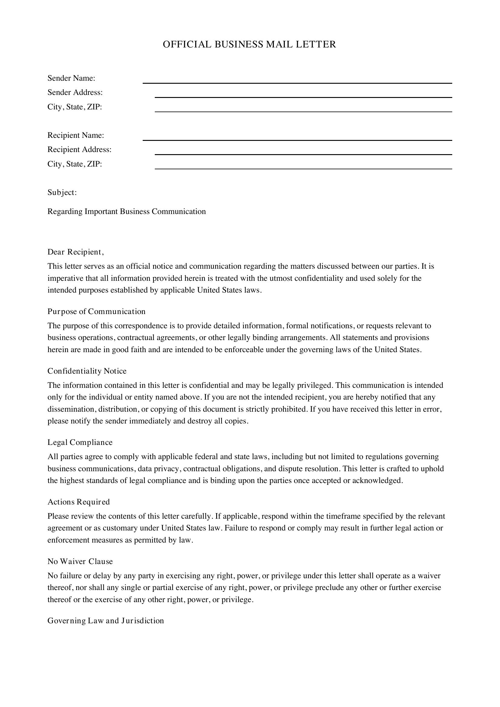 Mail Letter Template - US