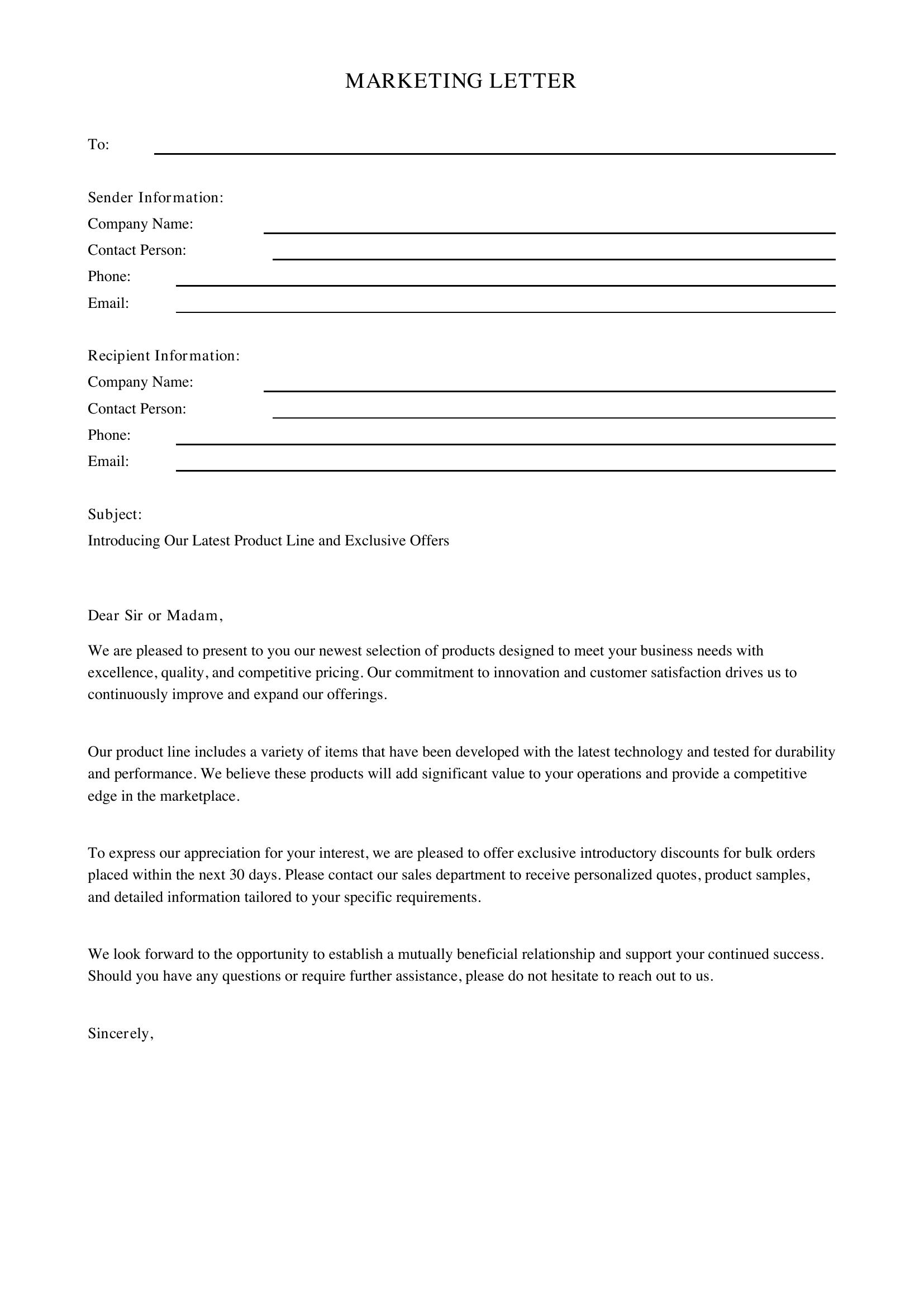 Marketing Letter Template - US