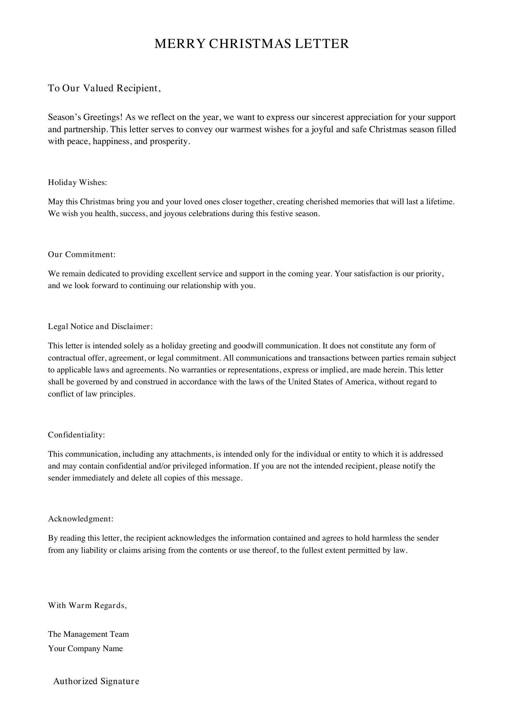 Merry Christmas Letter Template - US