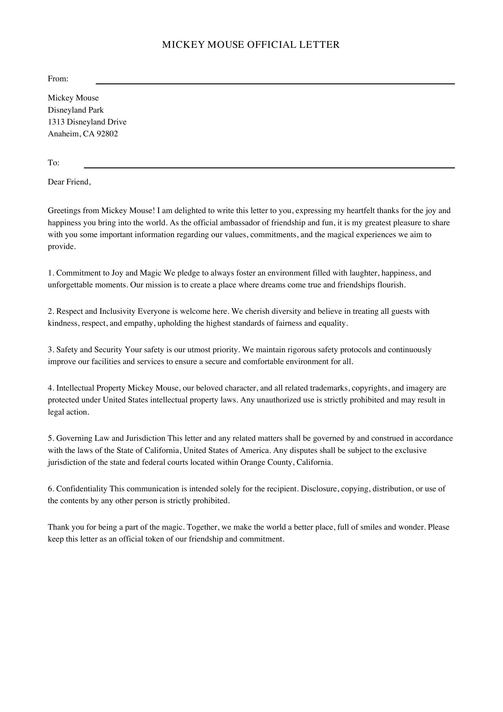 Mickey Mouse Letter Template - US