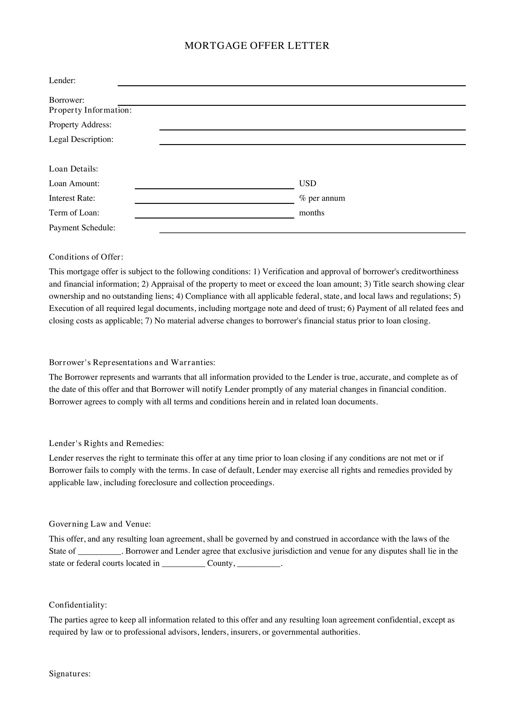 Mortgage Offer Letter Template - US