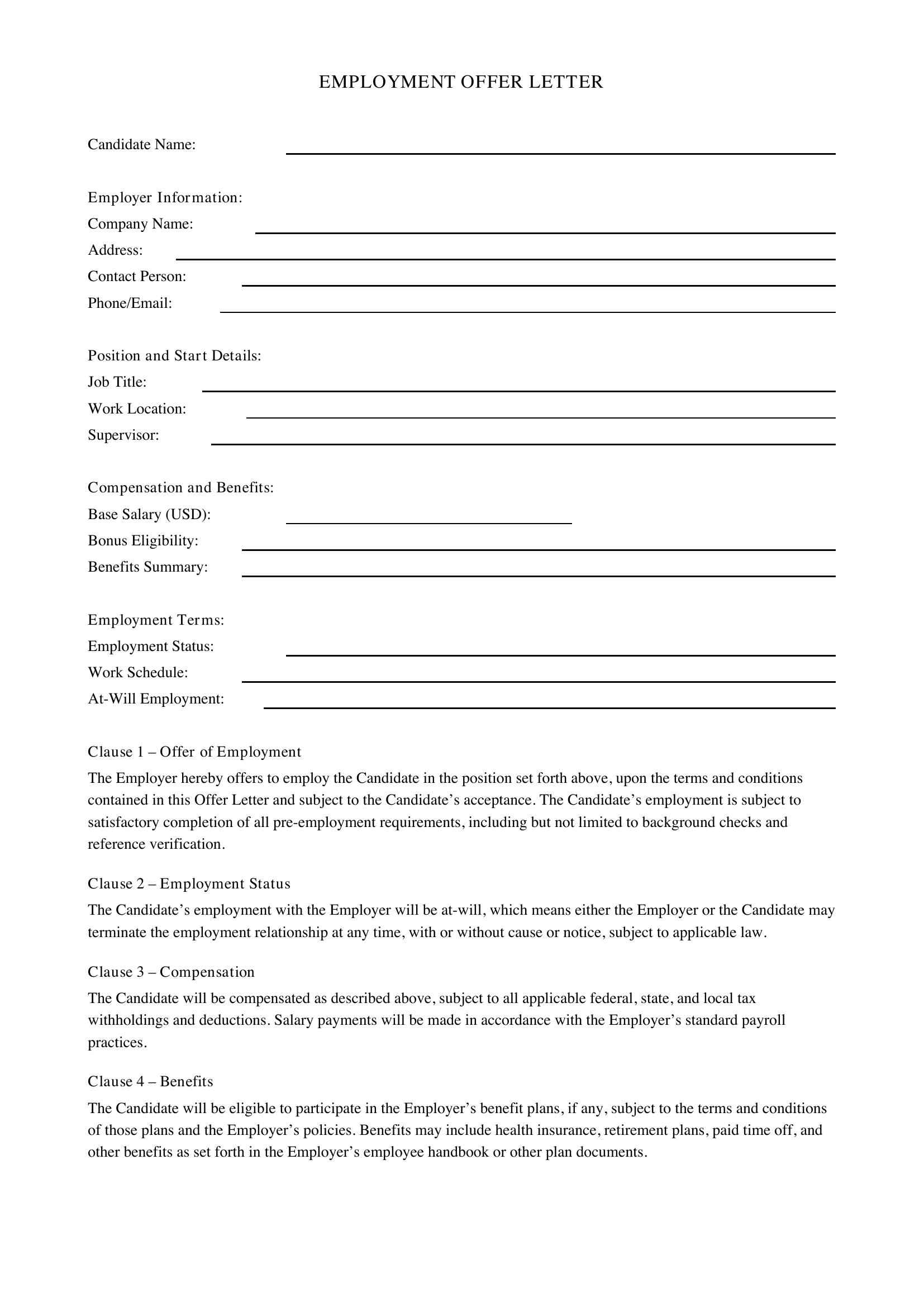 Offer Letter Template - US