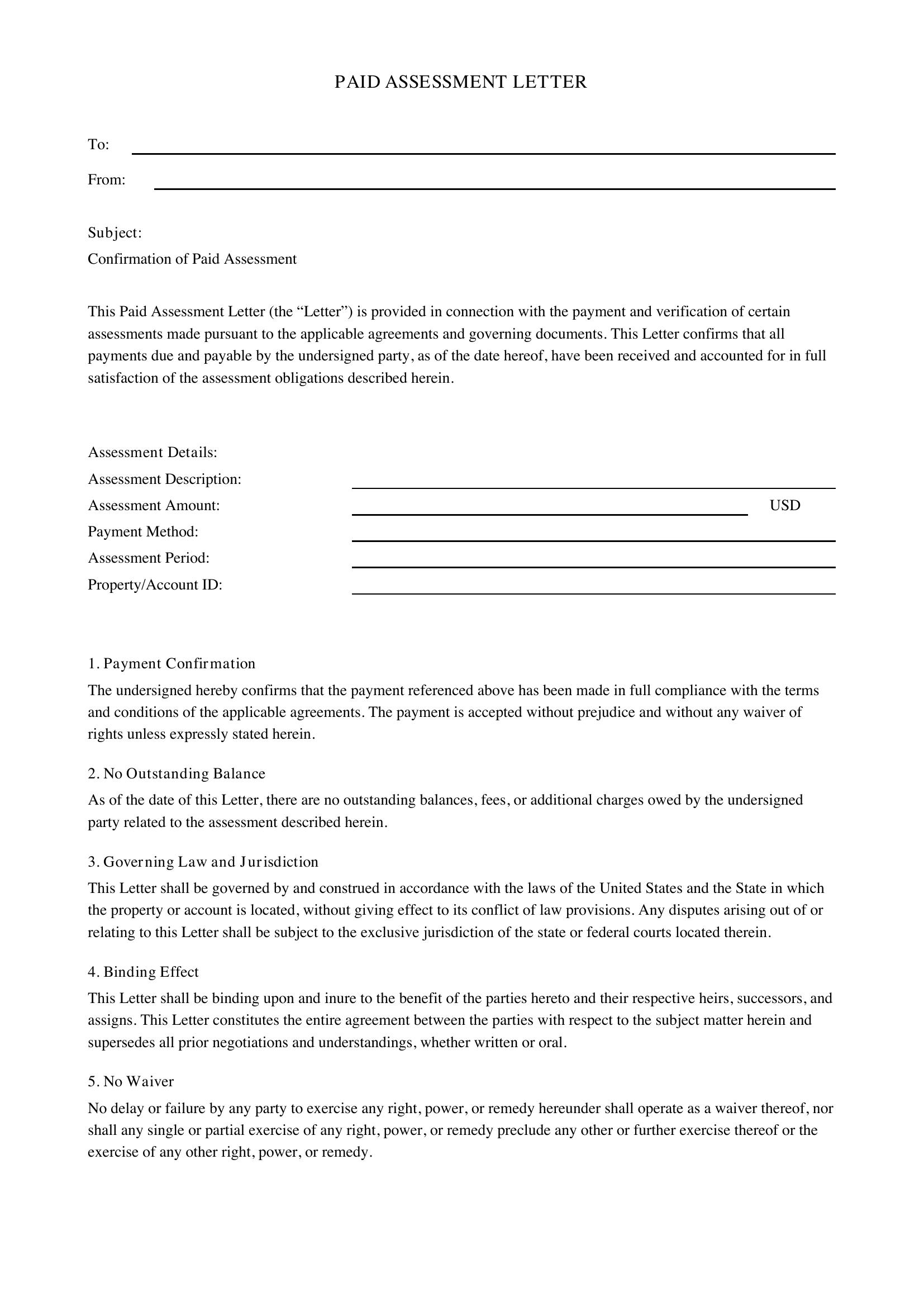 Paid Assessment Letter Template - US