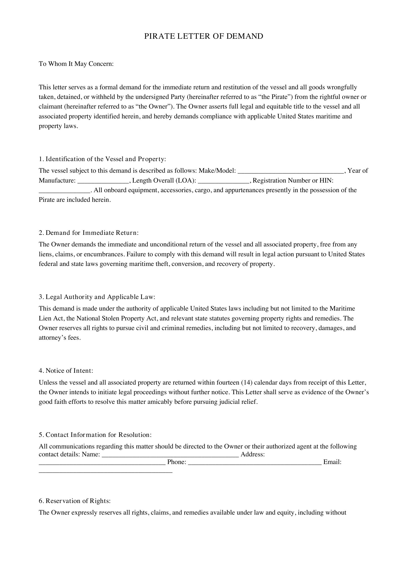 Pirate Letter Template - US