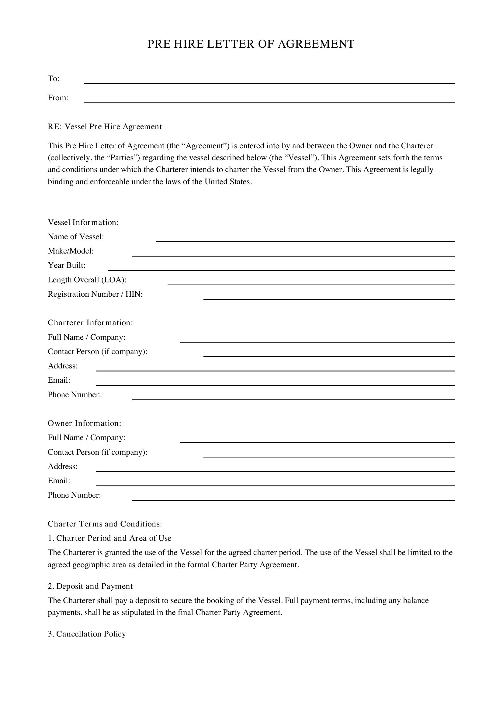 Pre Hire Letter Template - US
