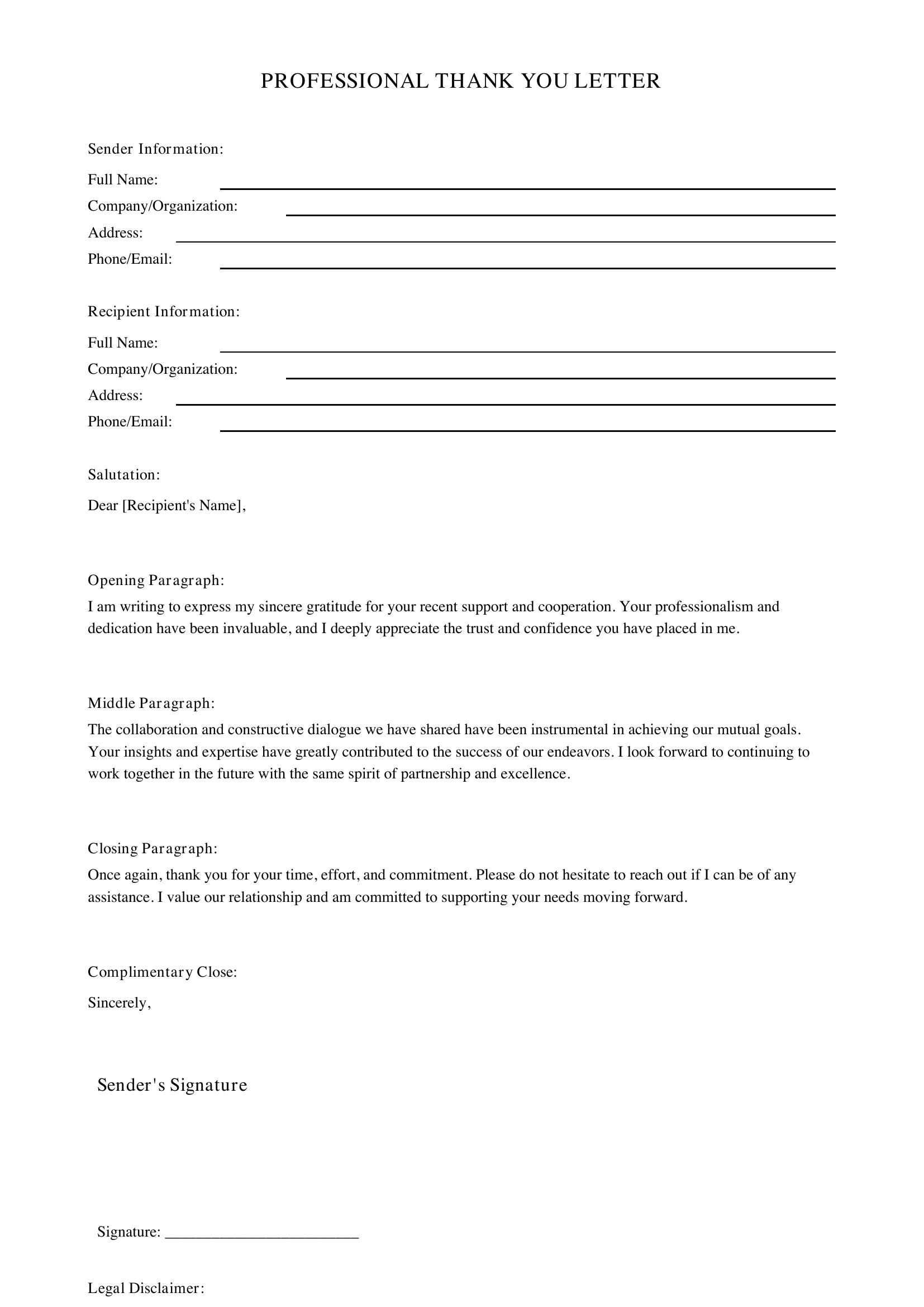 Professional Thank You Letter Template - US