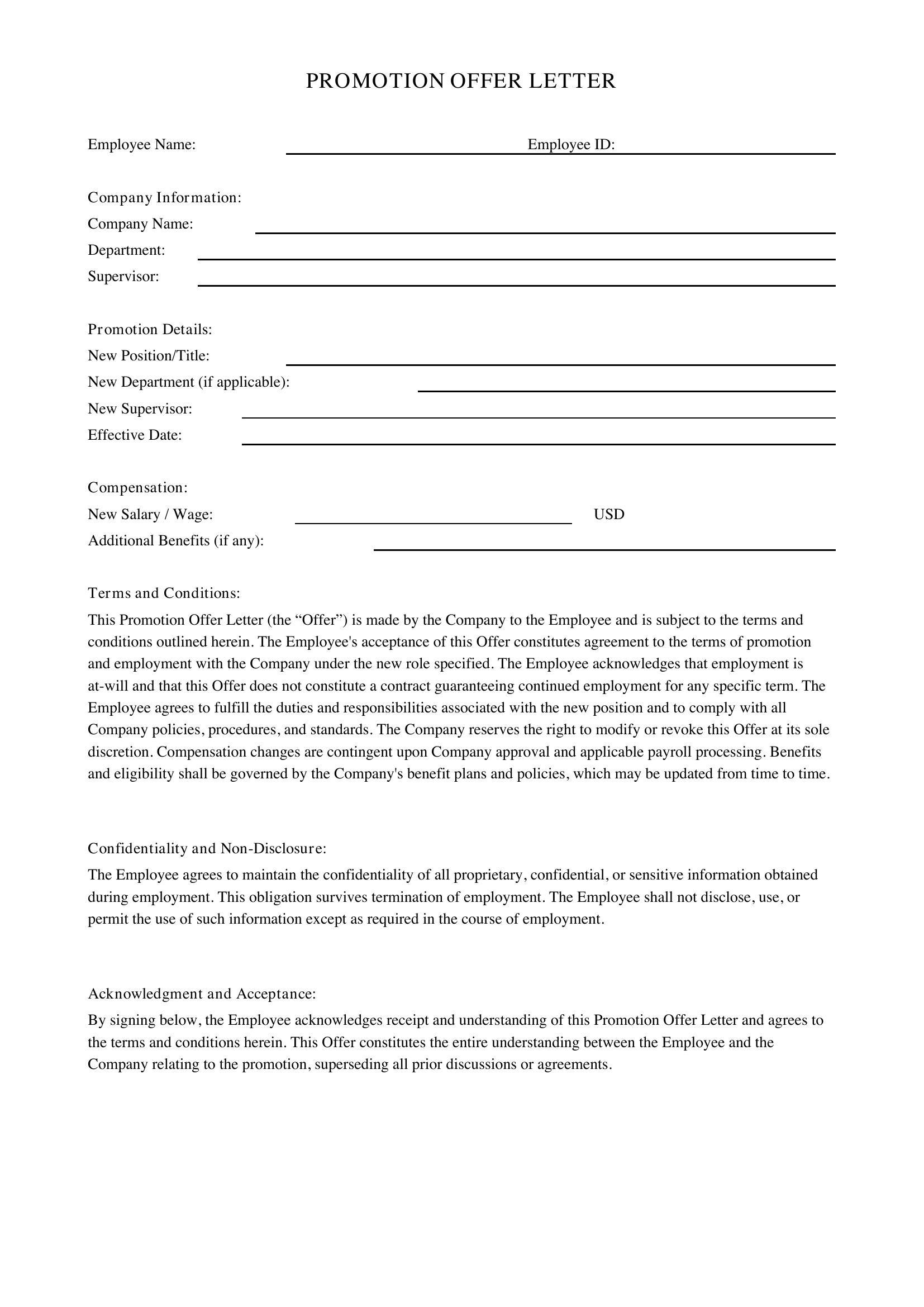 Promotion Offer Letter Template - US