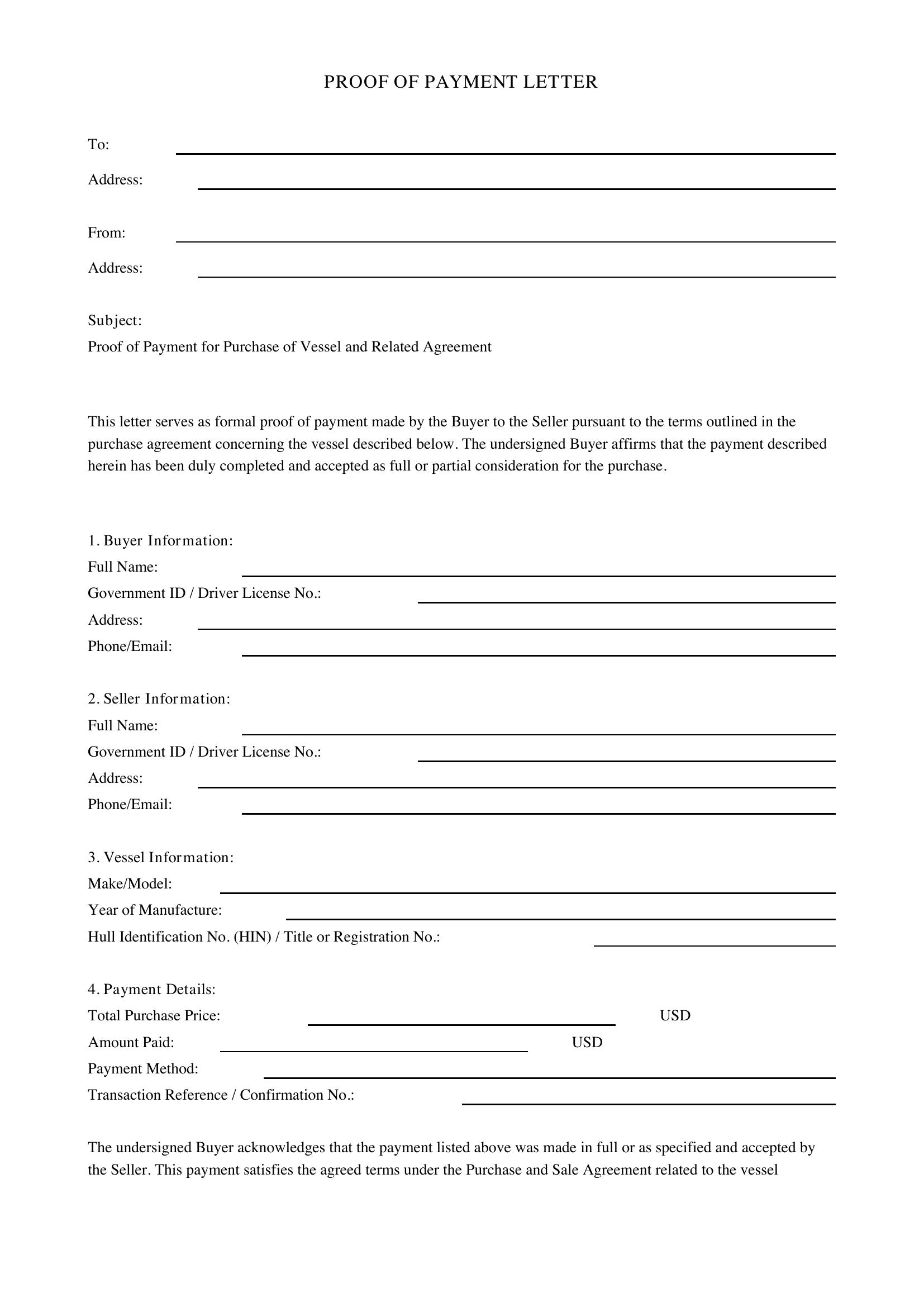 Proof Of Payment Letter Template - US