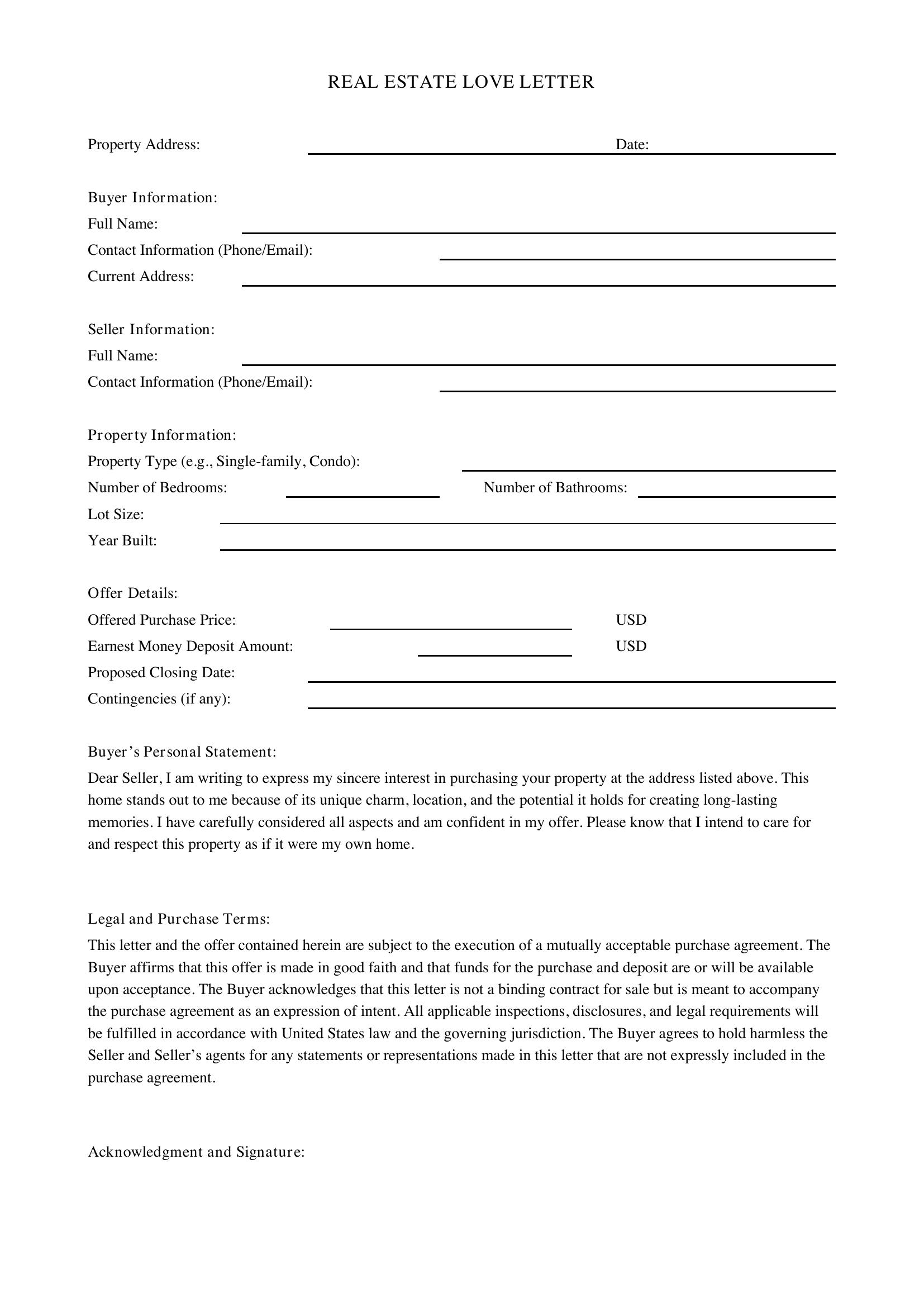 Real Estate Love Letter Template - US