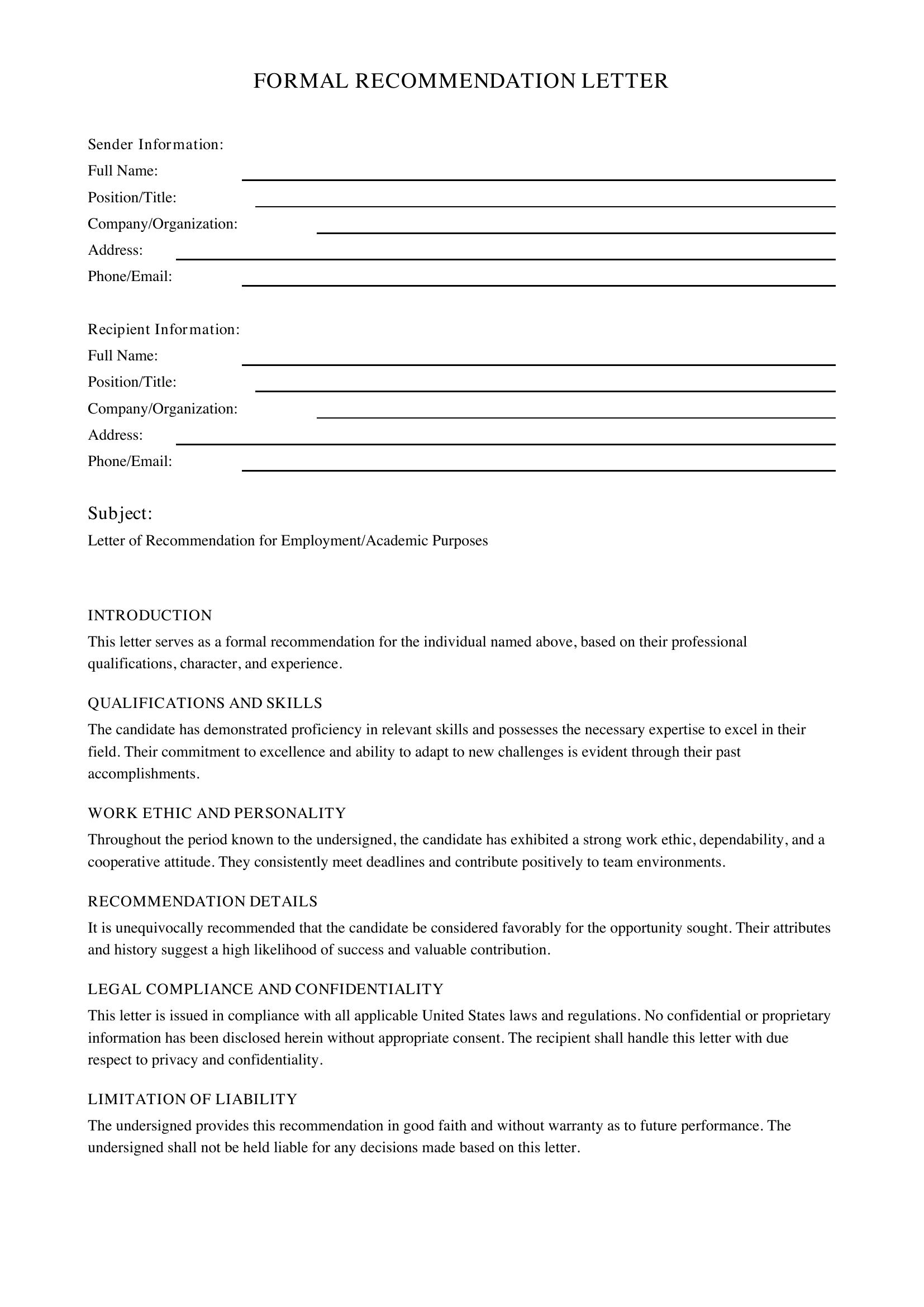 Rec Letter Email Template - US