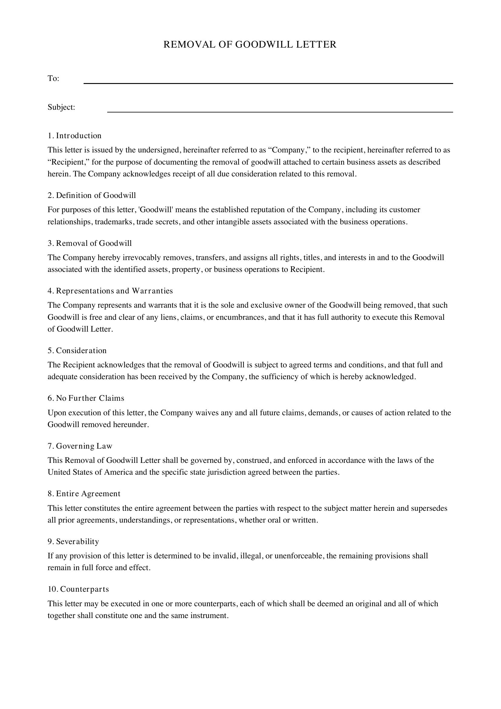 Removal Goodwill Letter Template - US