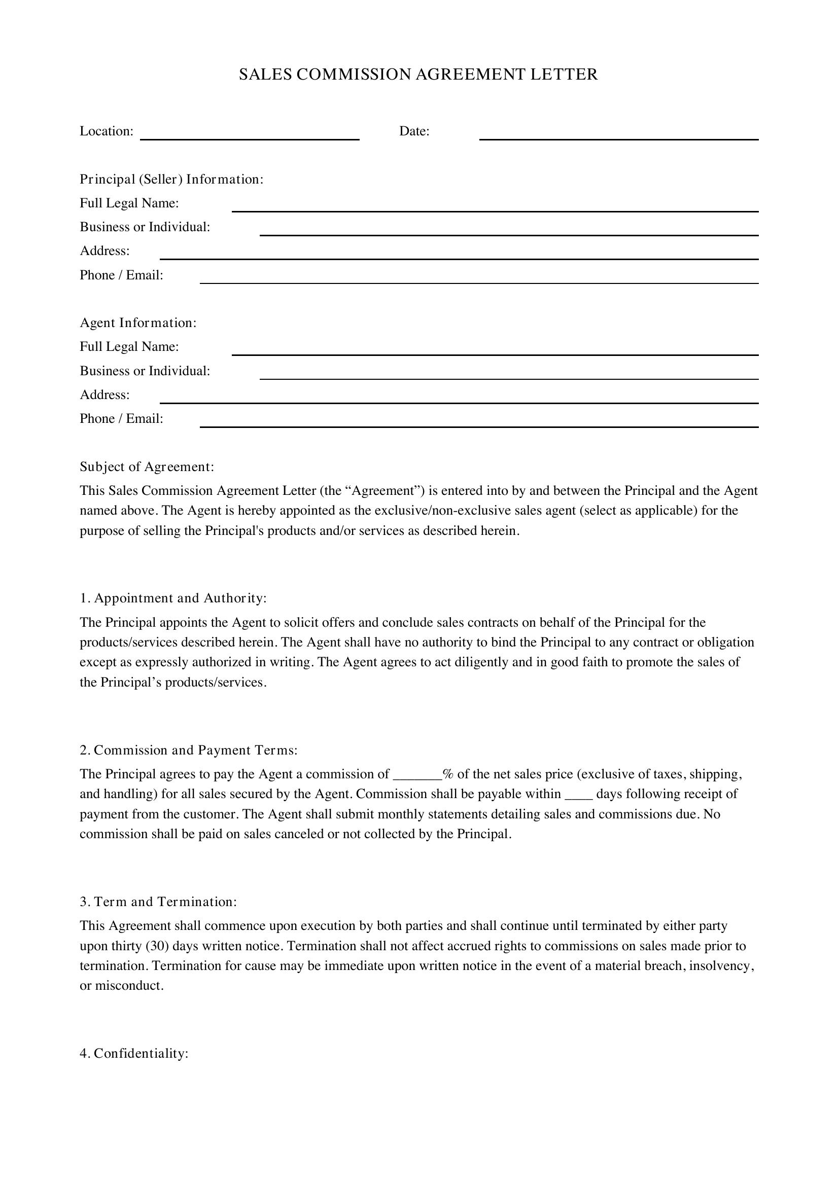 Sales Commission Letter Template - US