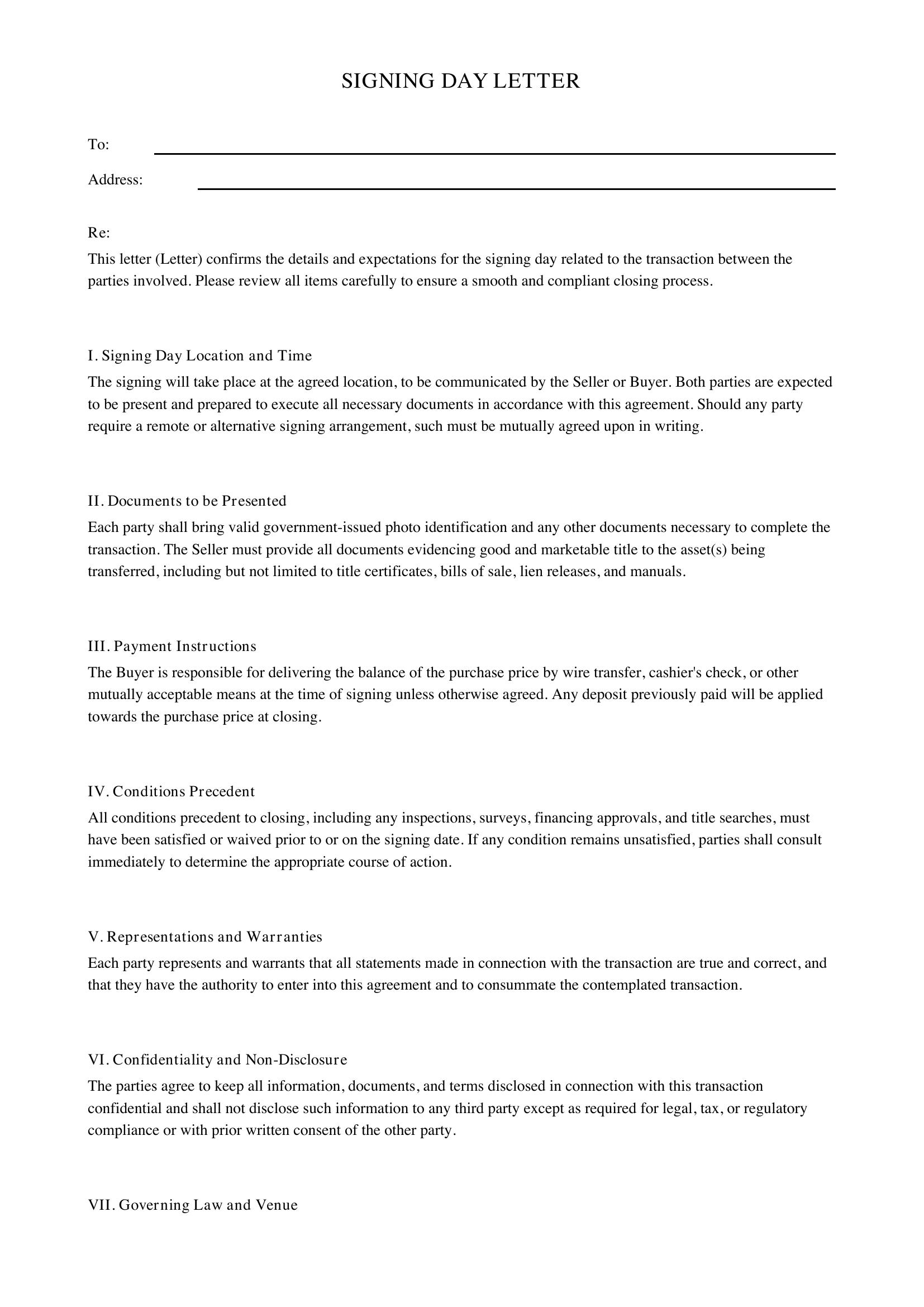 Signing Day Letter Template - US