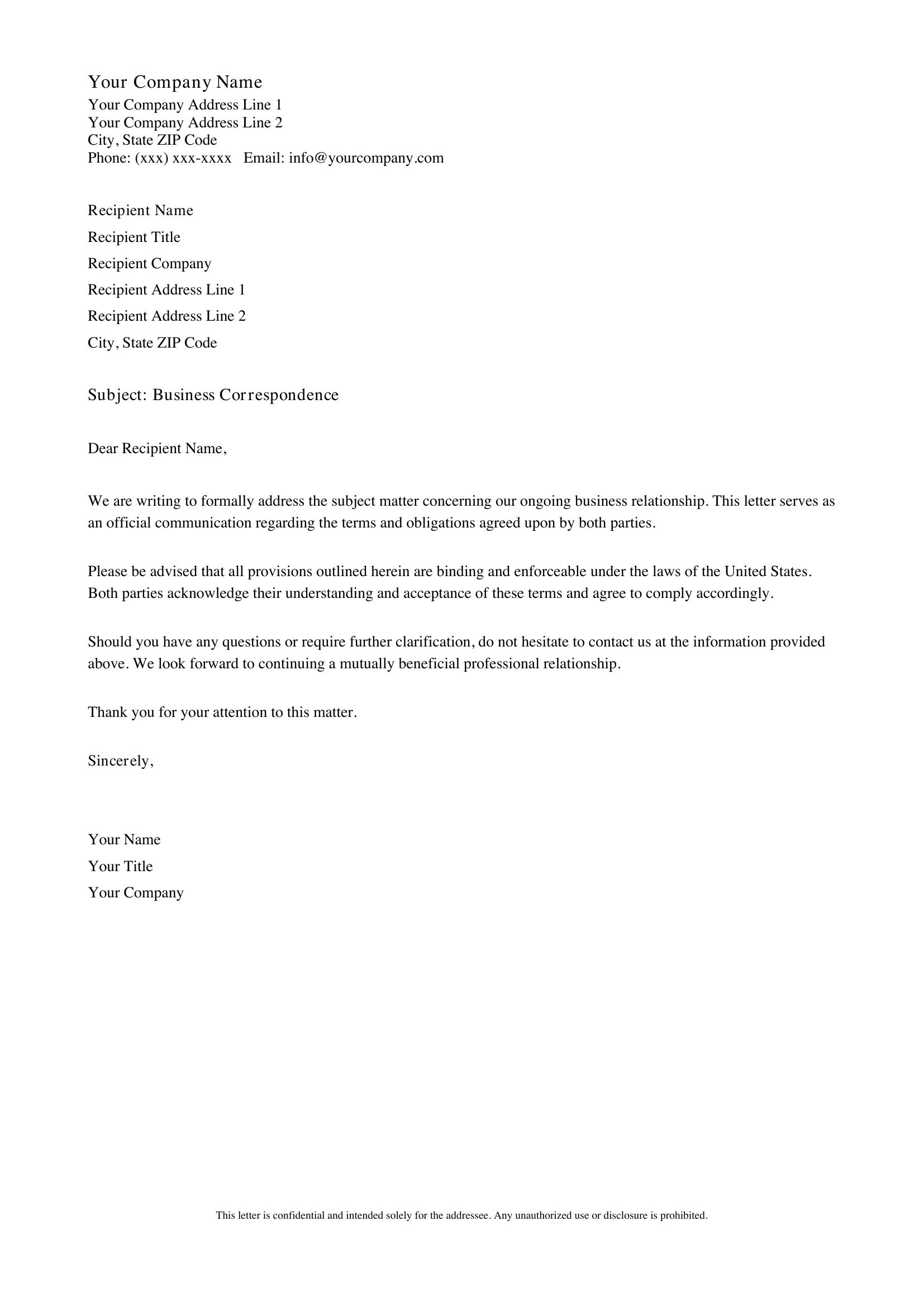 Standard Business Letter Template - US