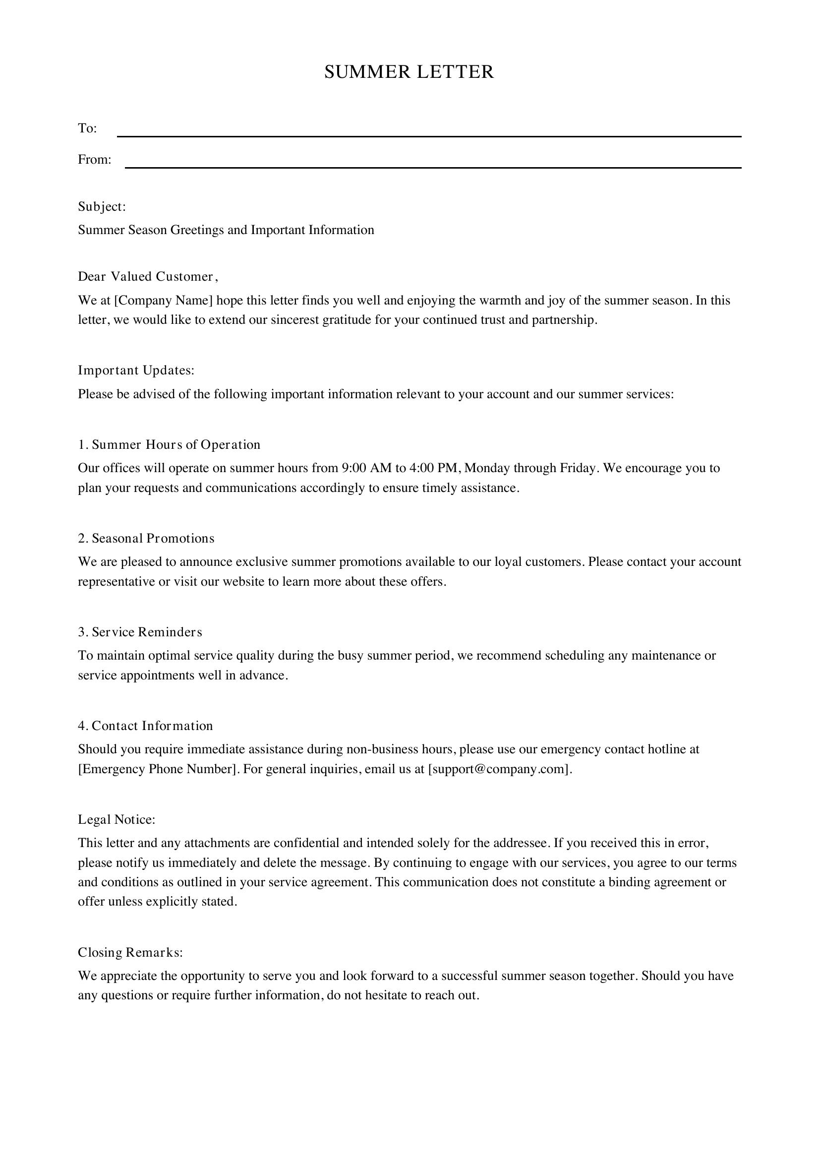 Summer Letter Template - US