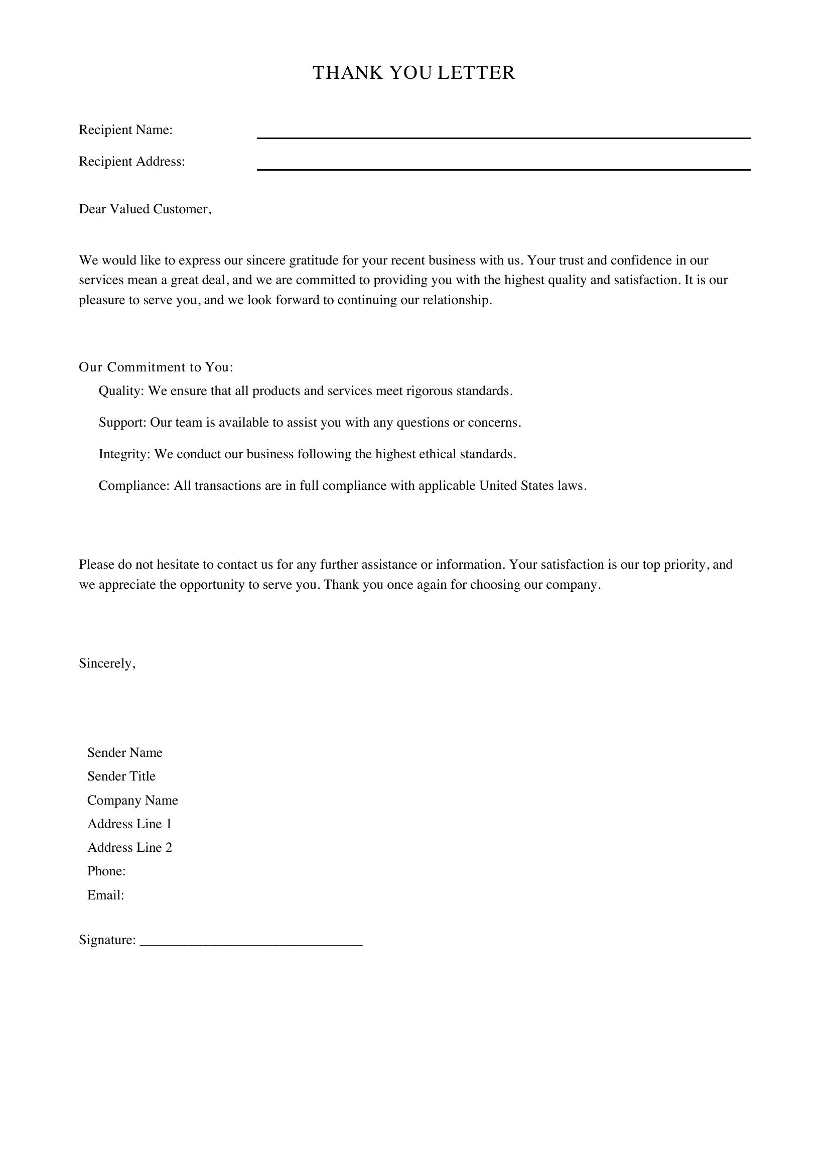 Thank You Letter Template - US