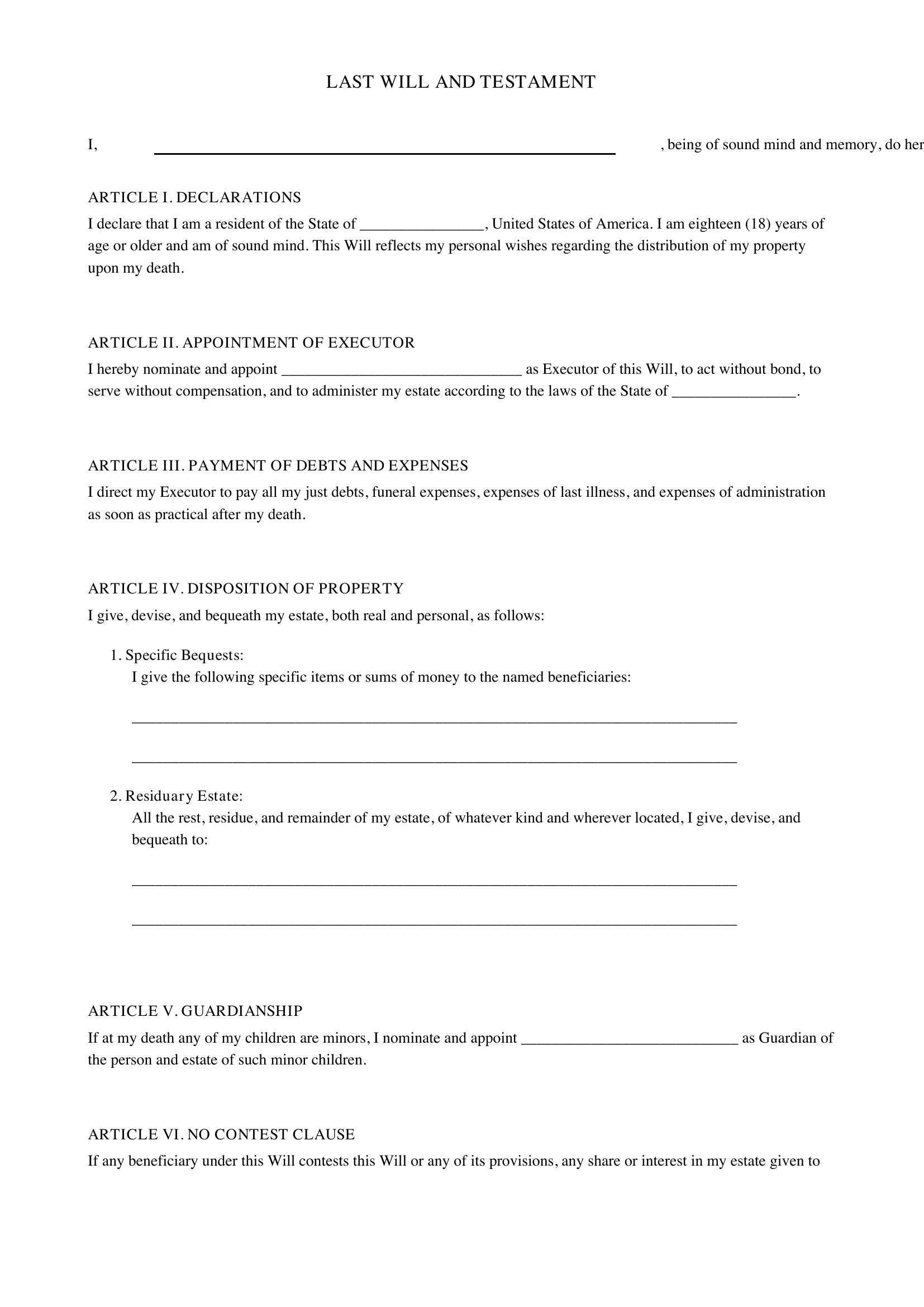 Will Letter Template - US